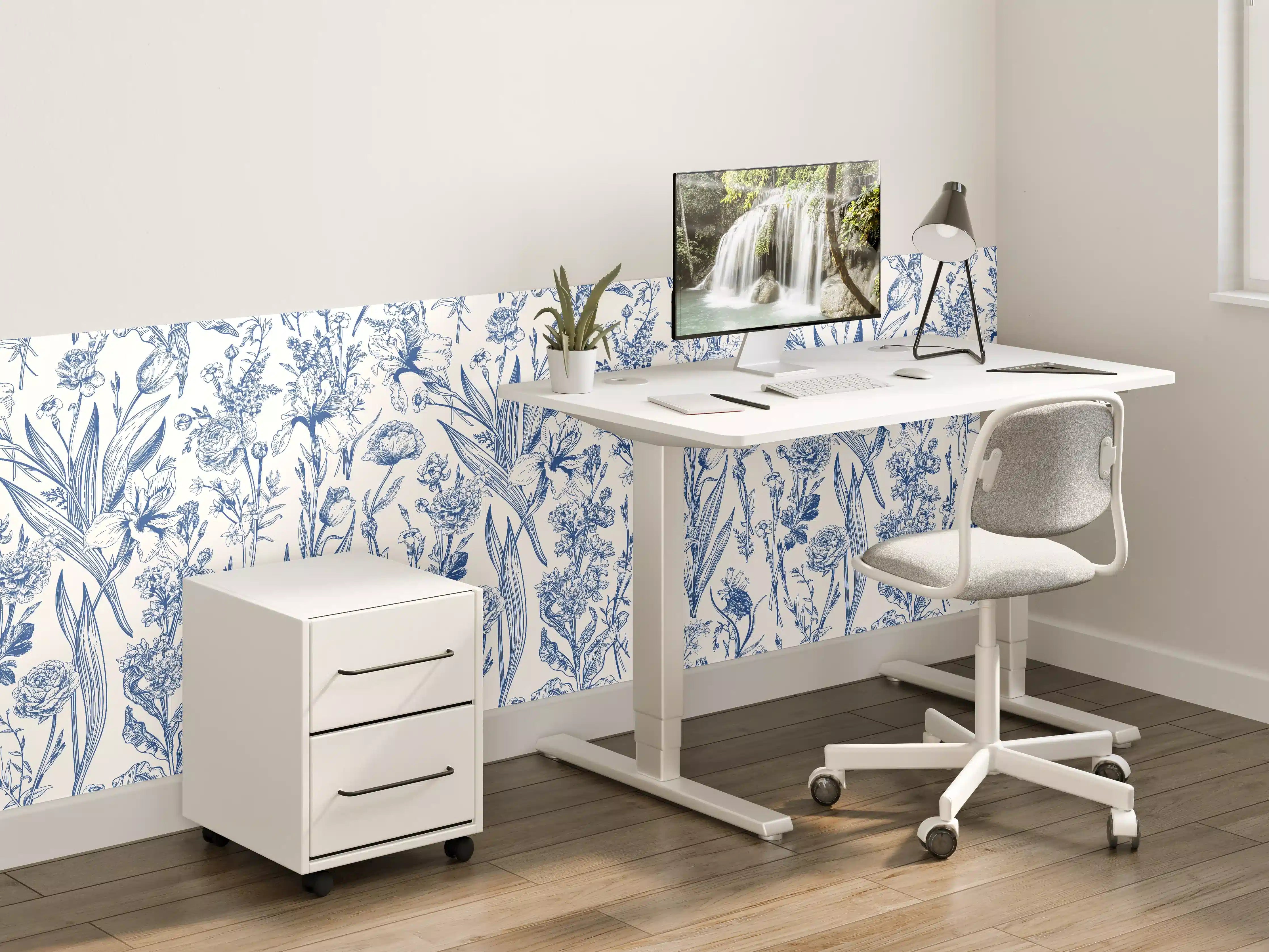 Kinderzimmer Wandgestaltung - Vintage-Blumenmuster Azurblau