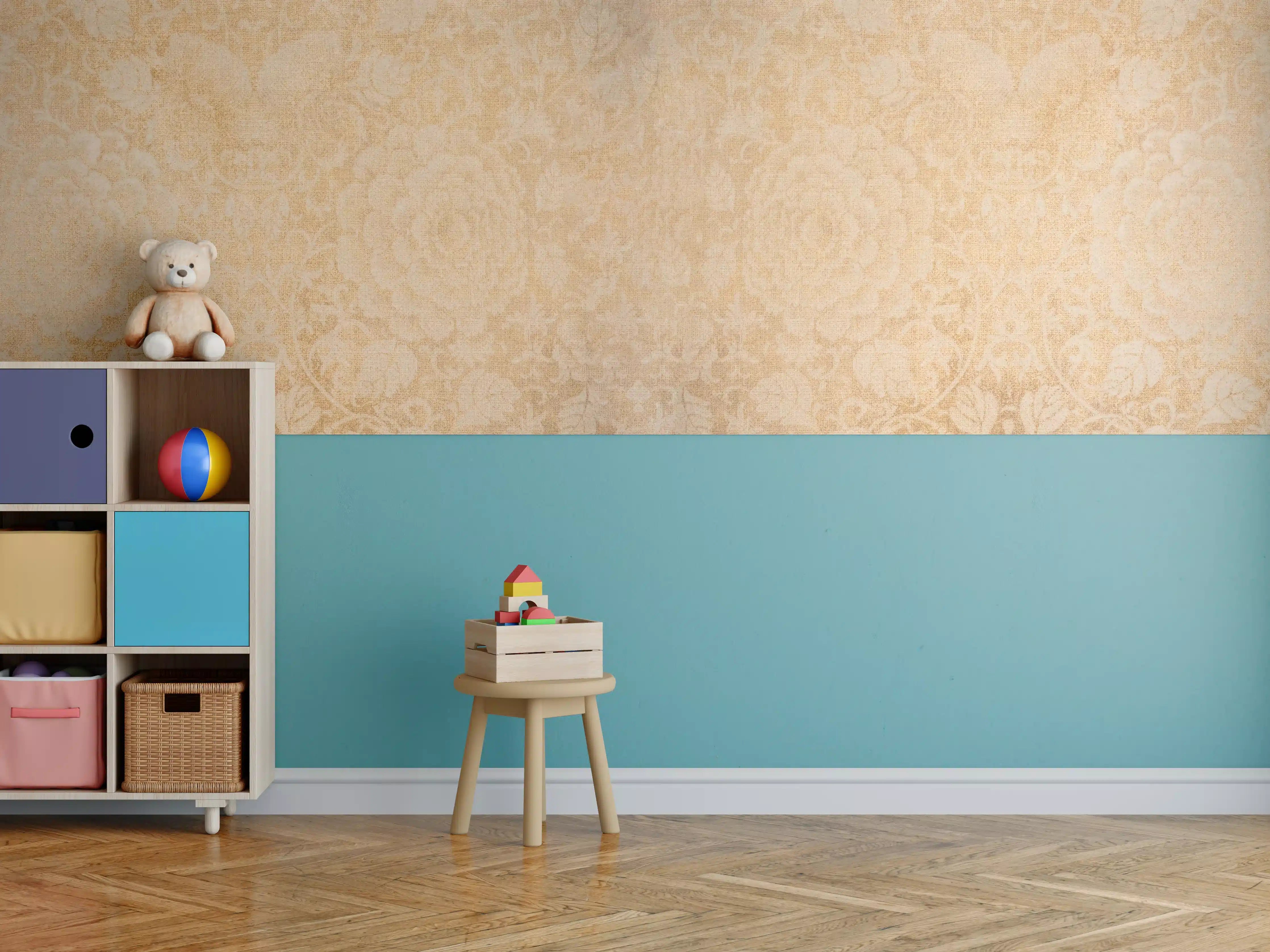 Kinderzimmer Wandgestaltung - Vintage Blumenmuster Fliesenbeige