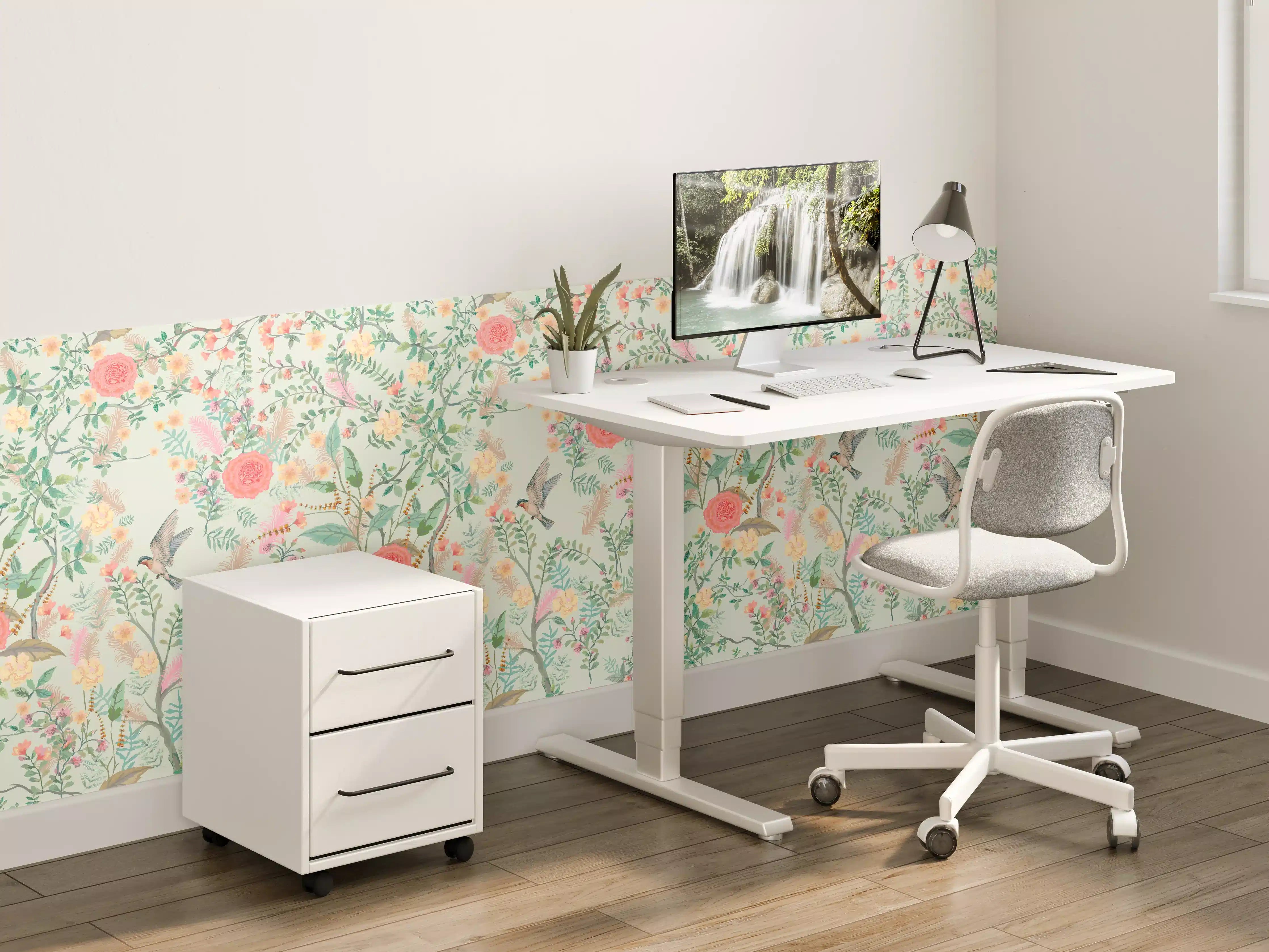 Kinderzimmer Wandgestaltung - Vintage-Blumenmuster Grün-Rosa