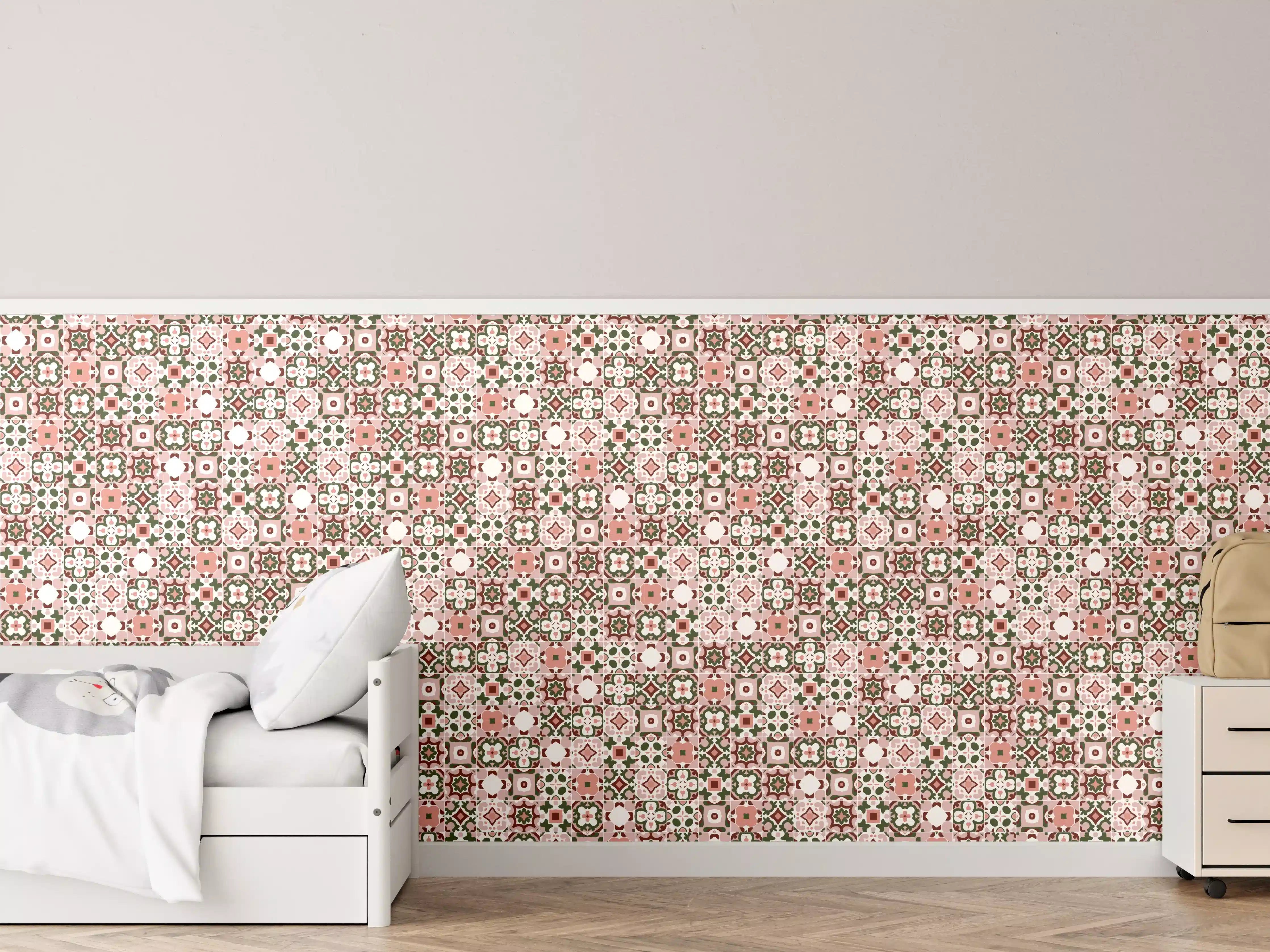 Kinderzimmer Wandgestaltung - Vintage Blumenmuster Stoff