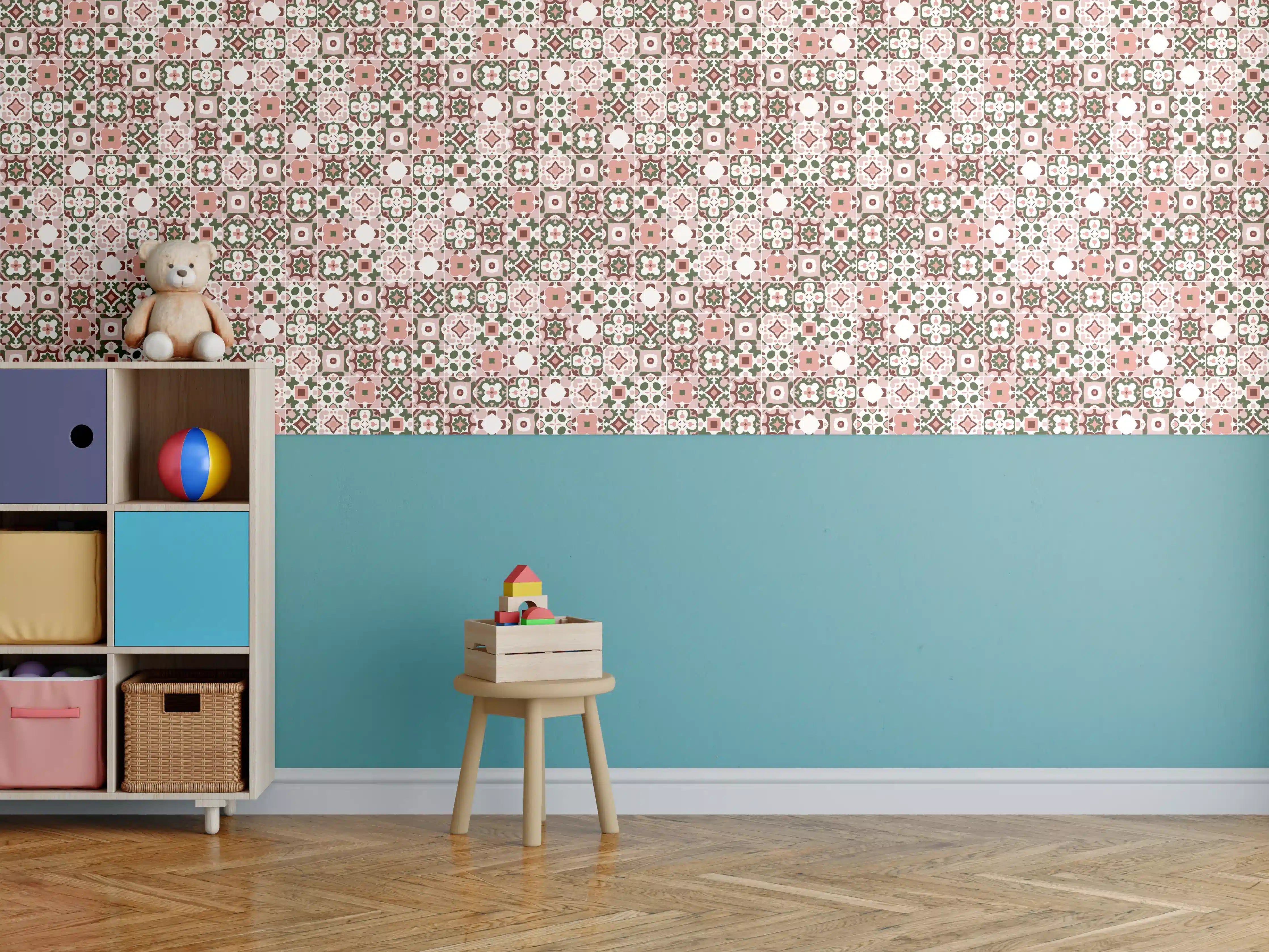 Kinderzimmer Wandgestaltung - Vintage Blumenmuster Stoff