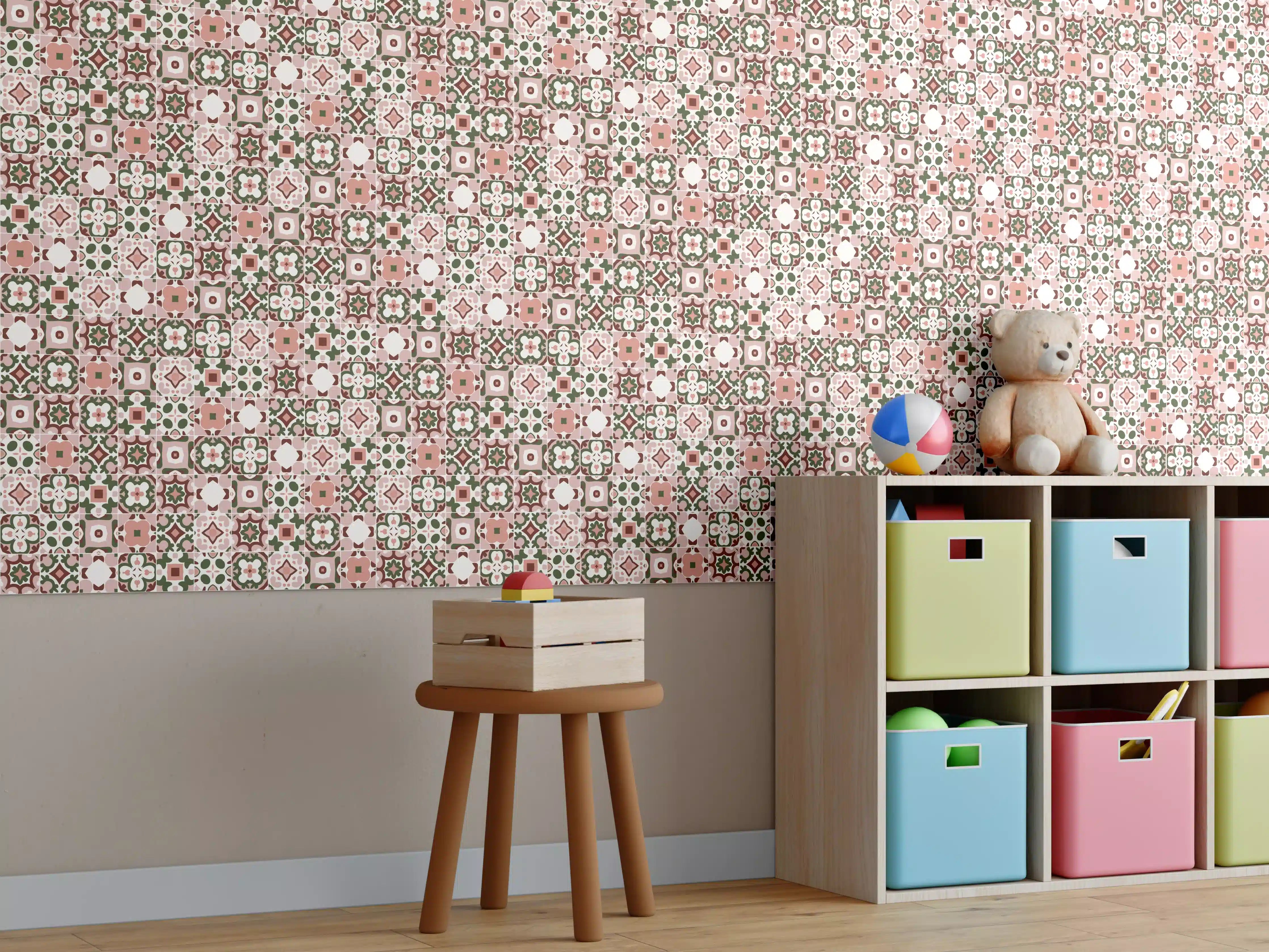 Kinderzimmer Wandgestaltung - Vintage Blumenmuster Stoff