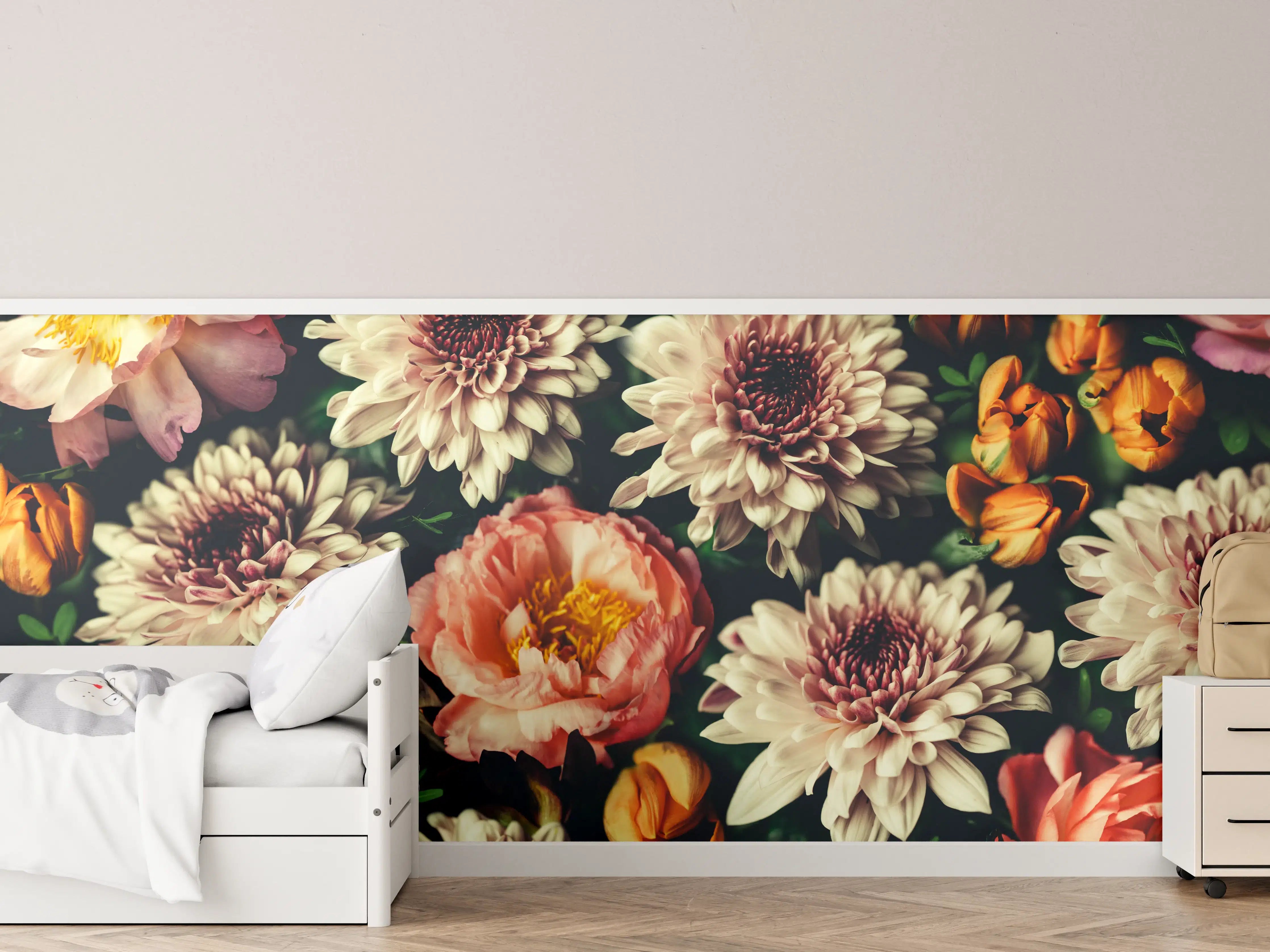Kinderzimmer Wandgestaltung - Vintage-Bouquet mit schönen Blumen