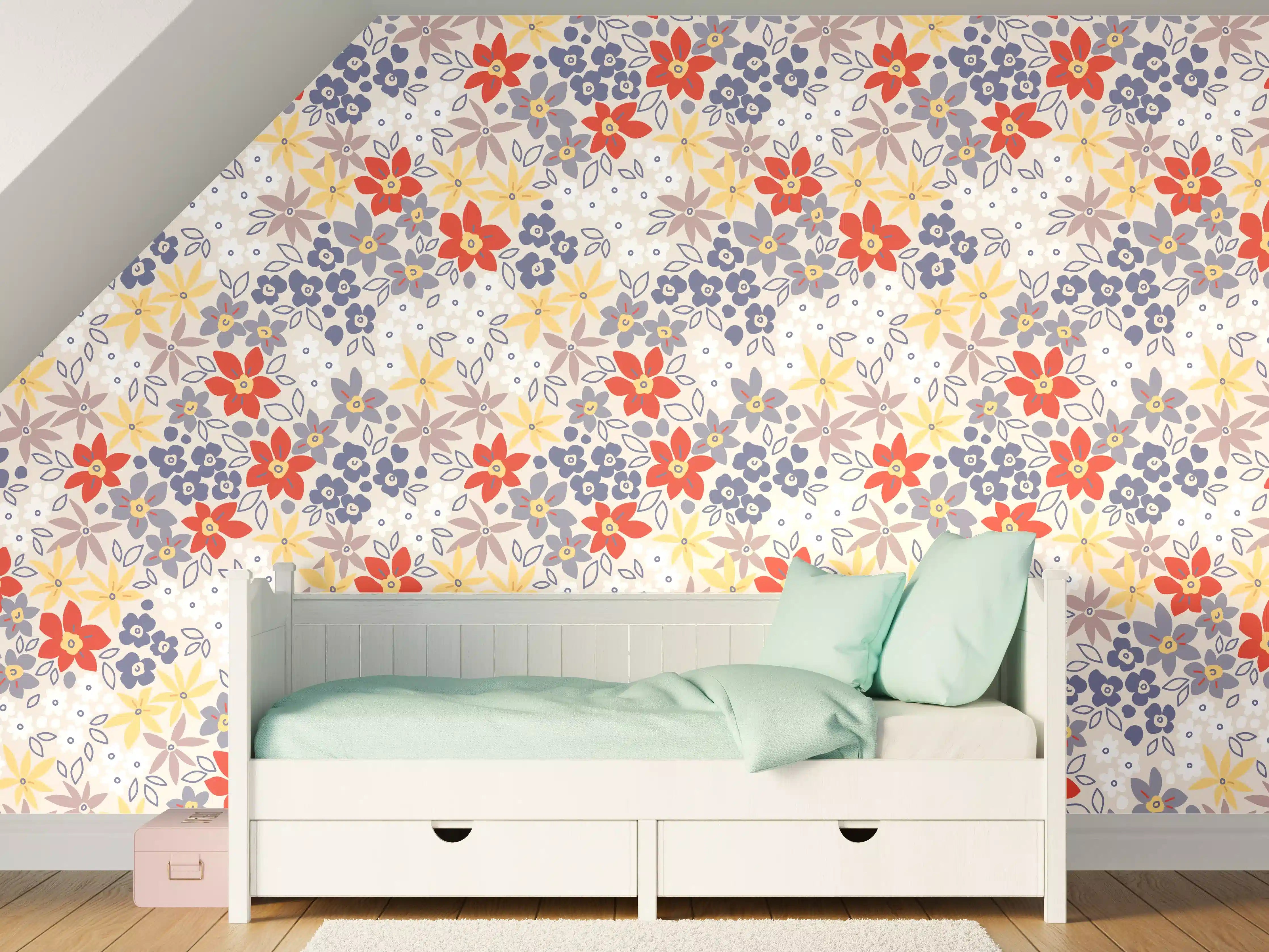 Kinderzimmer Wandgestaltung - Vintage Ditsy Blumenmuster Beige