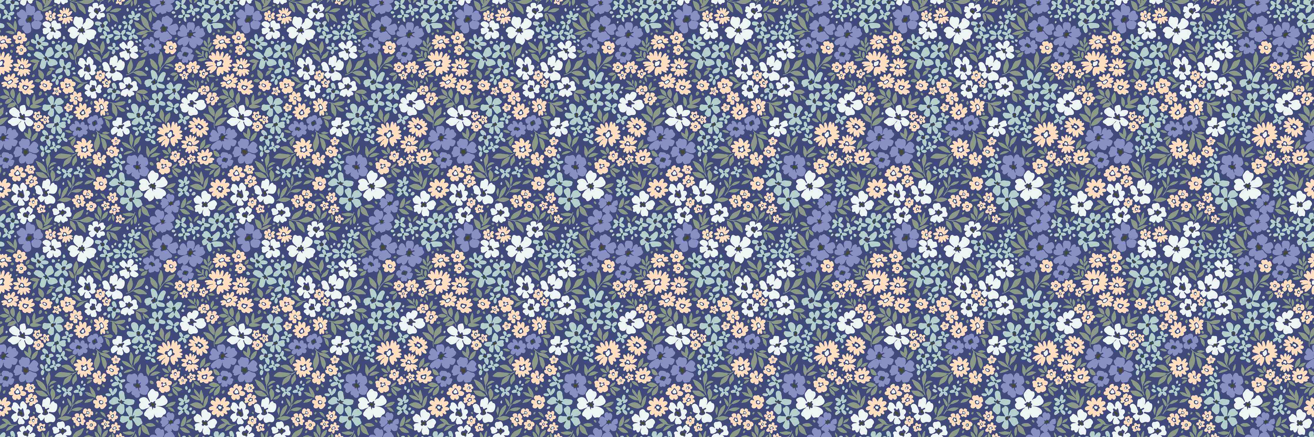 Kinderzimmer Wandgestaltung-Vintage Ditsy Blumenmuster Blau