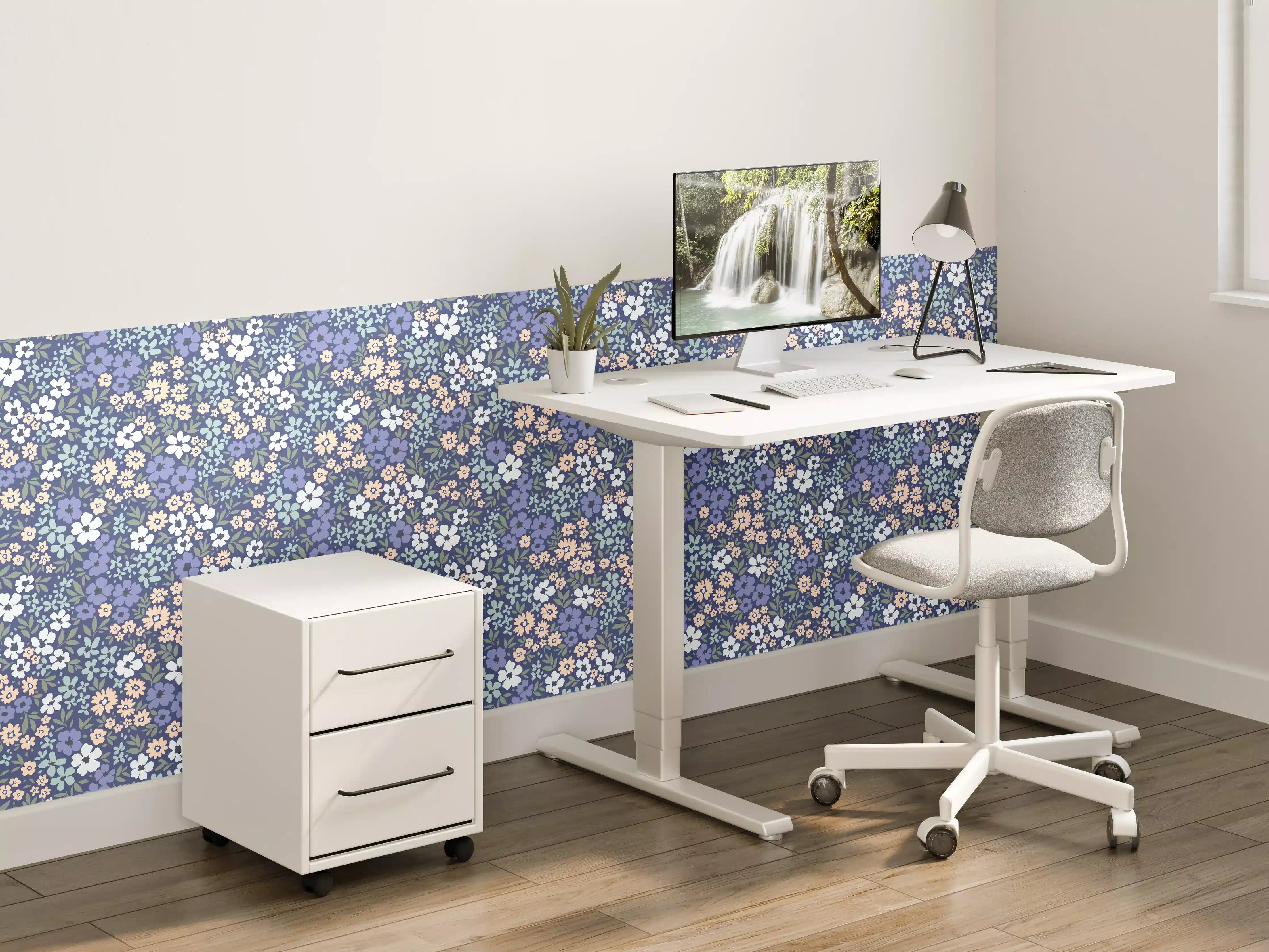 Kinderzimmer Wandgestaltung - Vintage Ditsy Blumenmuster Blau