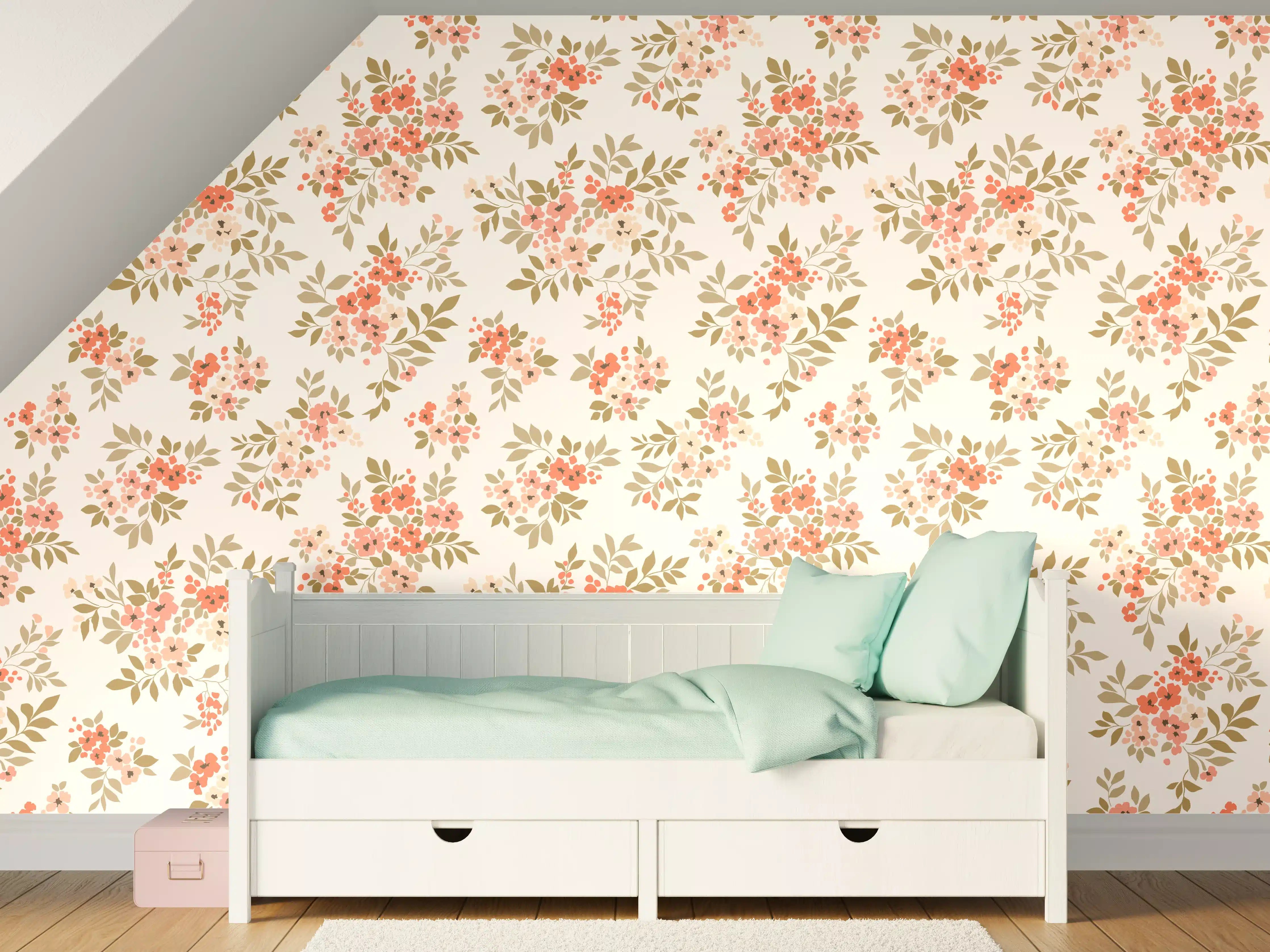 Kinderzimmer Wandgestaltung - Vintage Ditsy Blumenmuster Rosa Beige