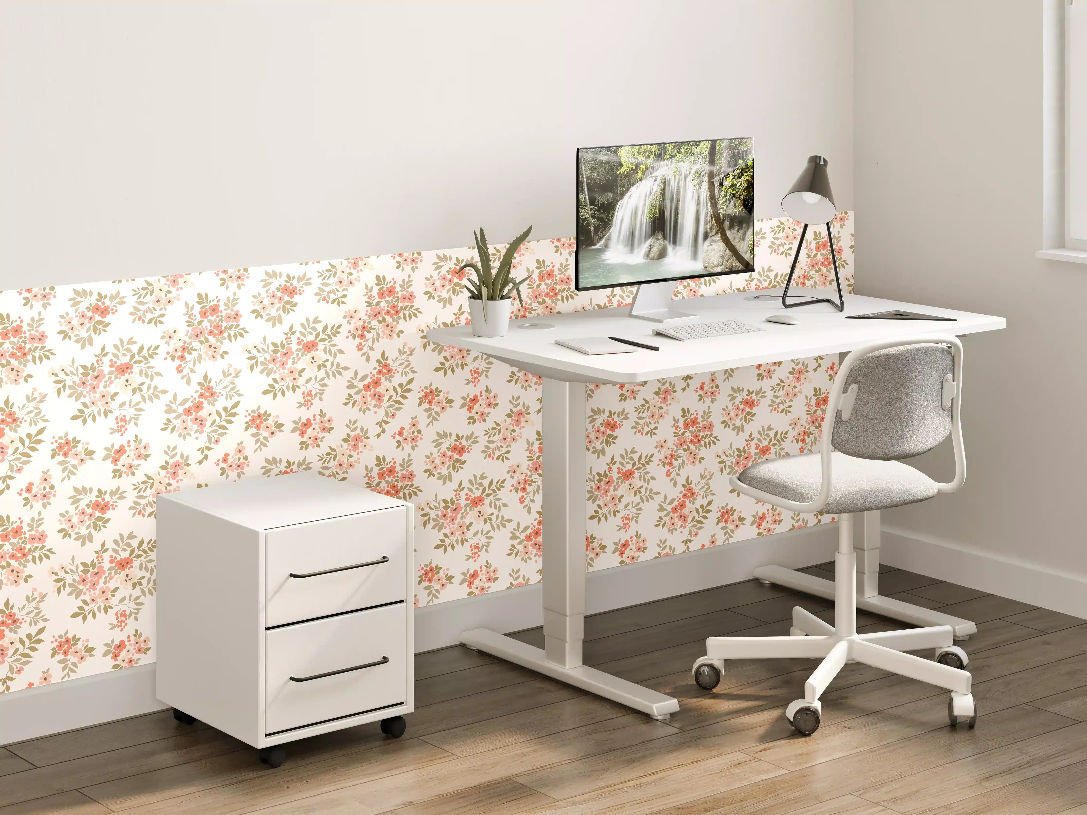 Kinderzimmer Wandgestaltung - Vintage Ditsy Blumenmuster Rosa Beige
