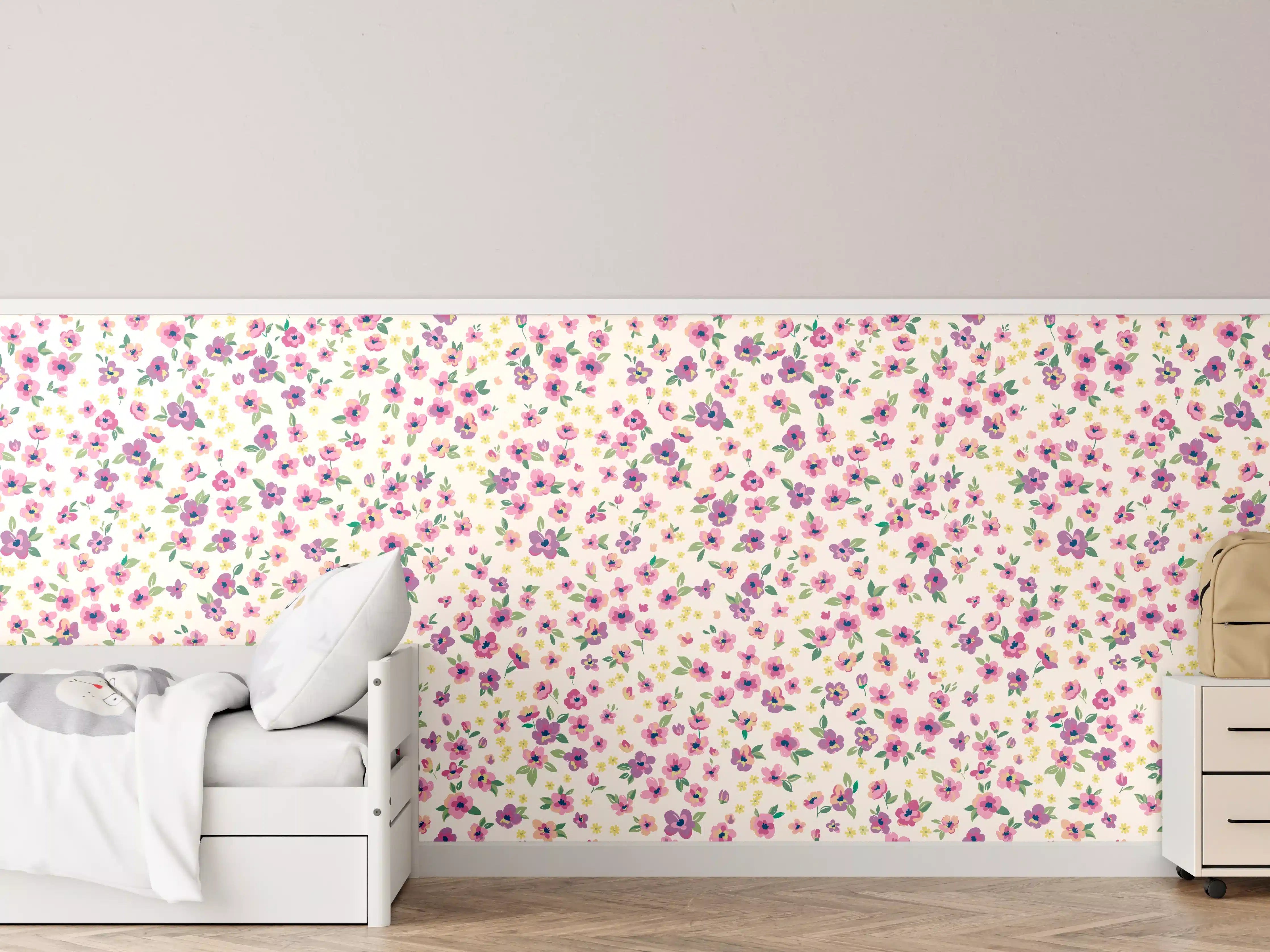 Kinderzimmer Wandgestaltung - Vintage Ditsy Blumenmuster Rosa