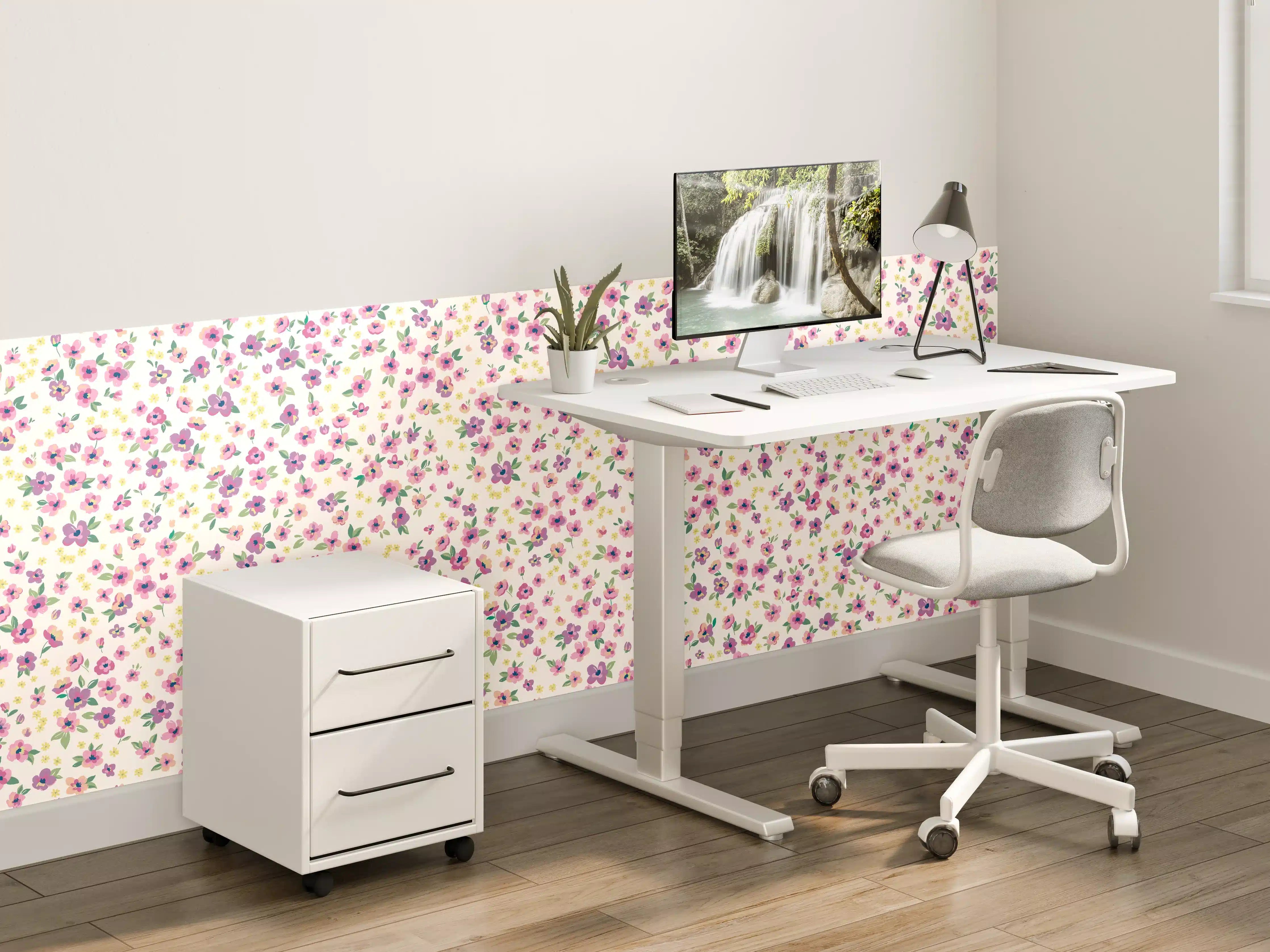 Kinderzimmer Wandgestaltung - Vintage Ditsy Blumenmuster Rosa