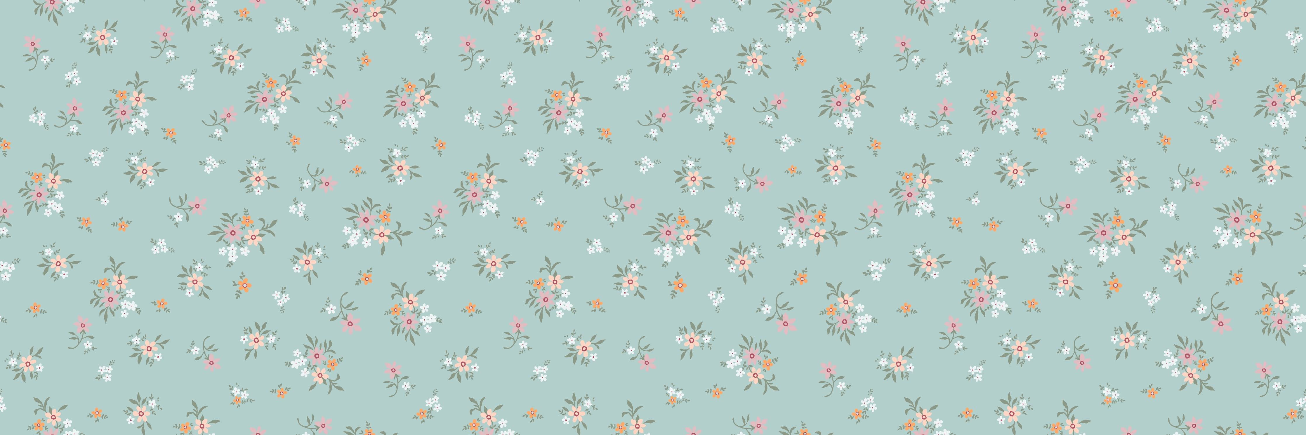 Kinderzimmer Wandgestaltung-Vintage Ditsy Blumenmuster Türkis