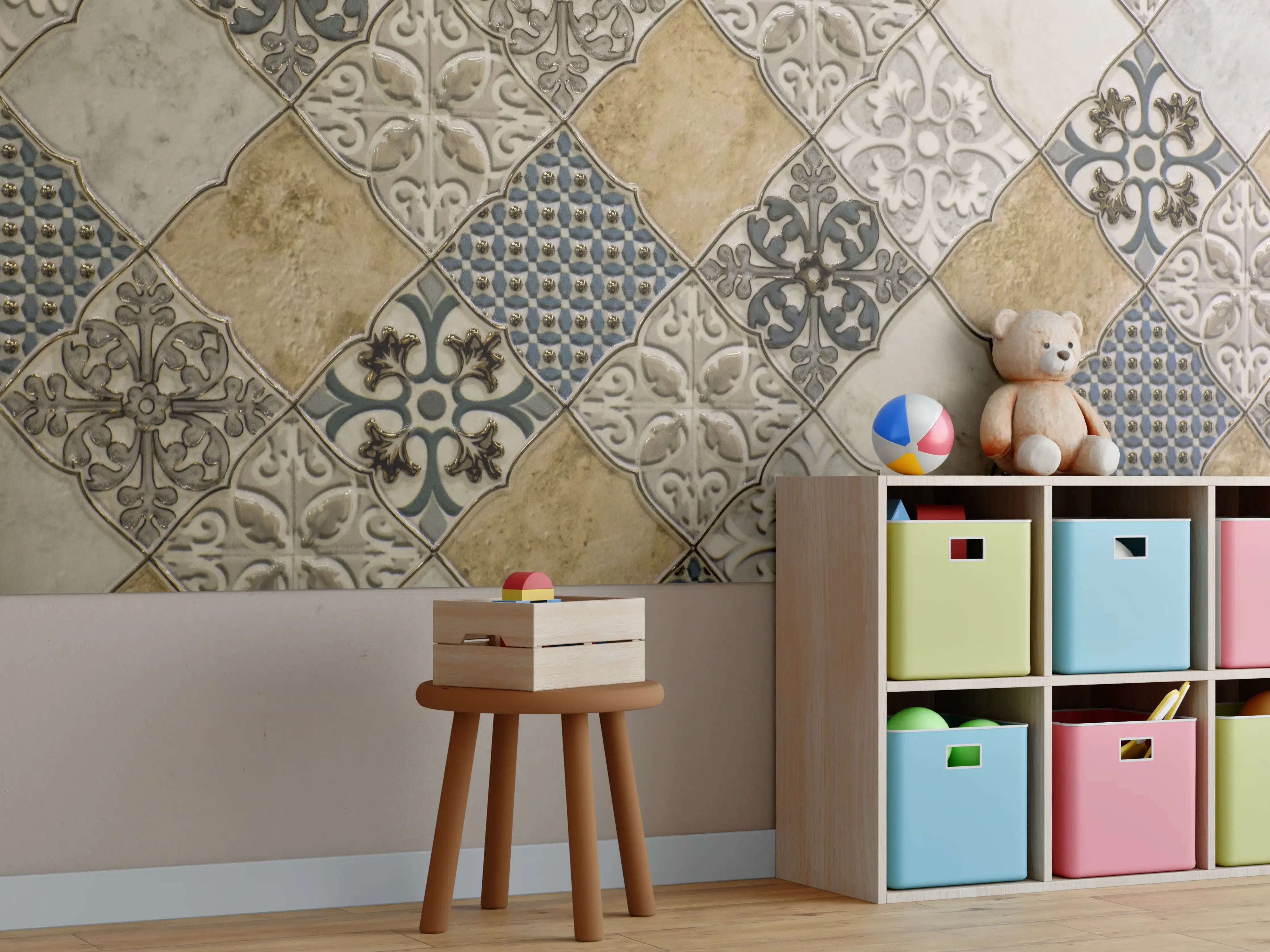 Kinderzimmer Wandgestaltung - Vintage Fliesen-Mosaik Muster