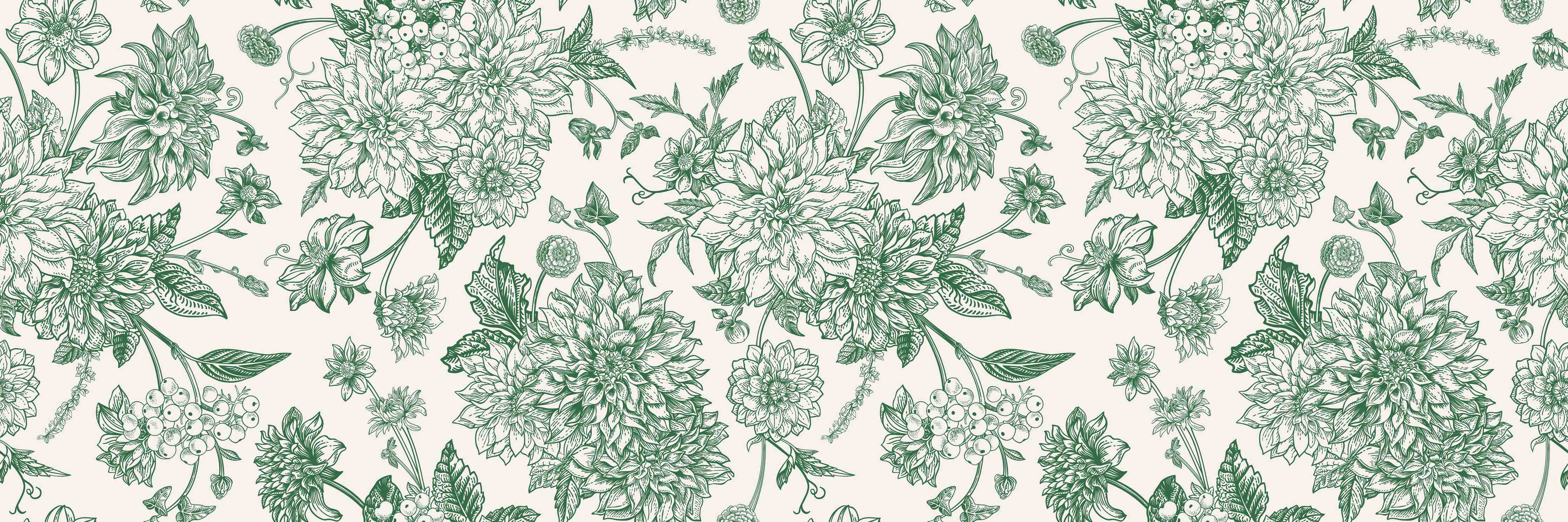 Kinderzimmer Wandgestaltung-Vintage Grün Blumen Lineart