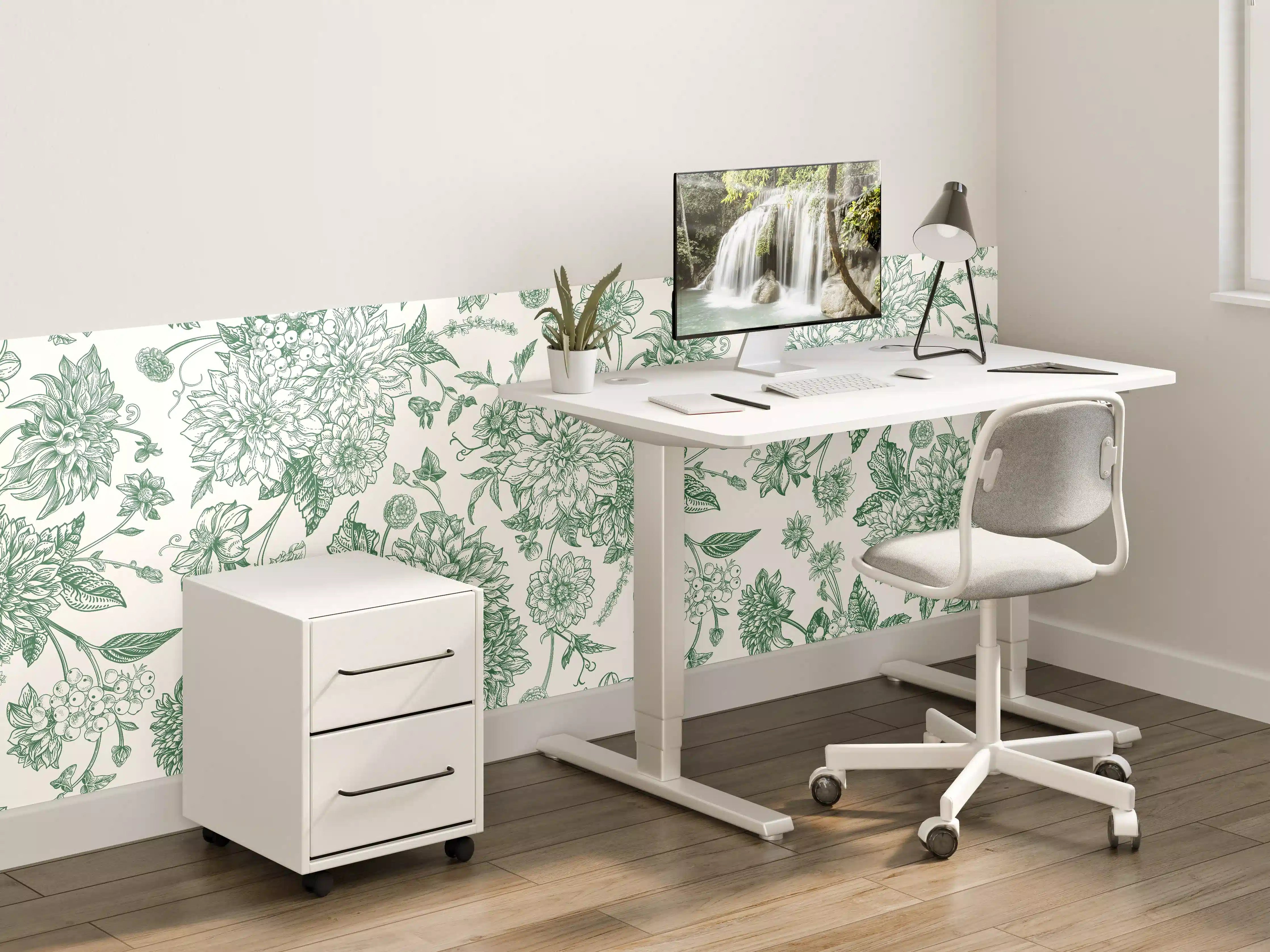 Kinderzimmer Wandgestaltung - Vintage Grün Blumen Lineart