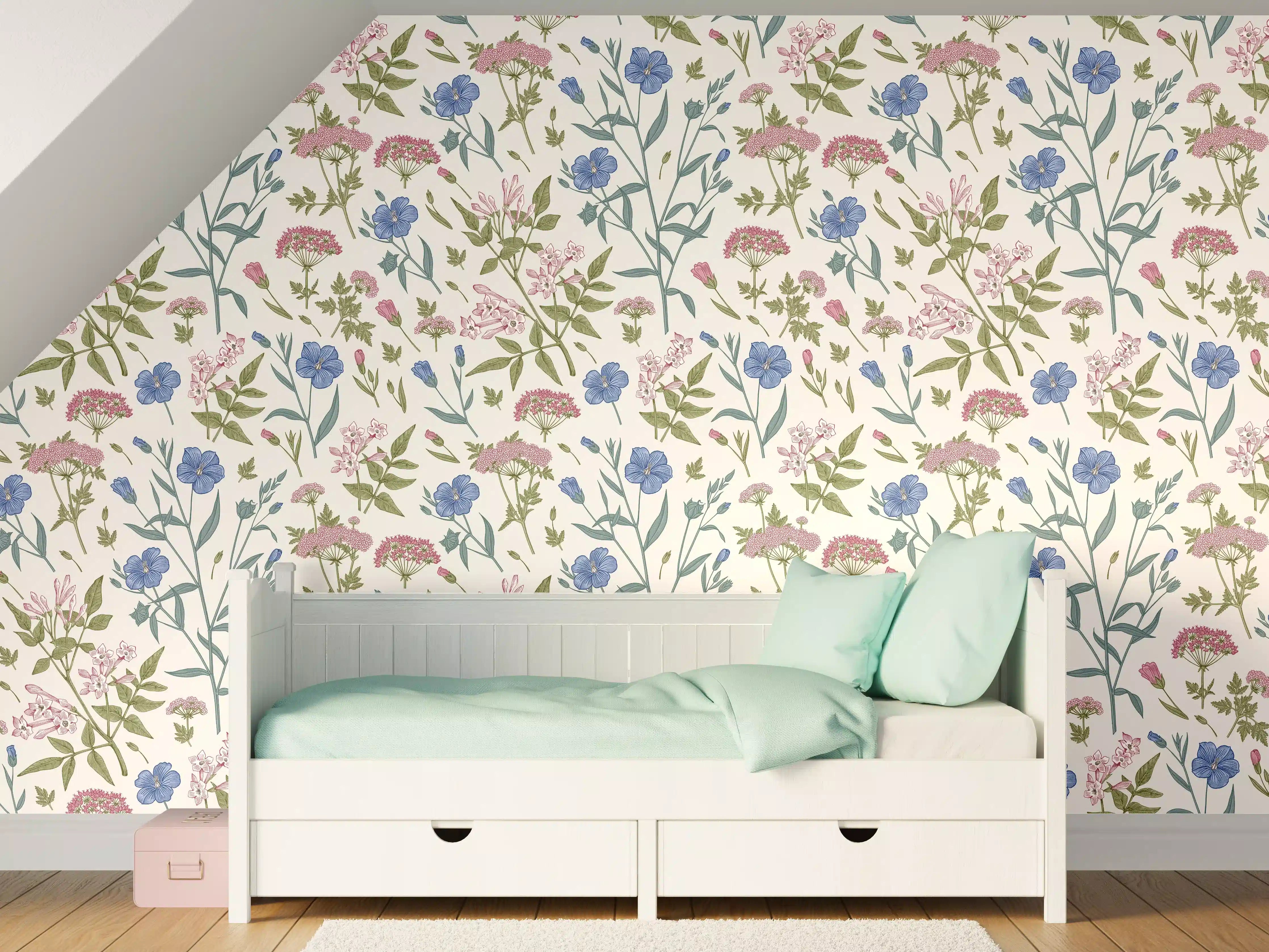 Kinderzimmer Wandgestaltung - Vintage Pastell-Blumenmuster