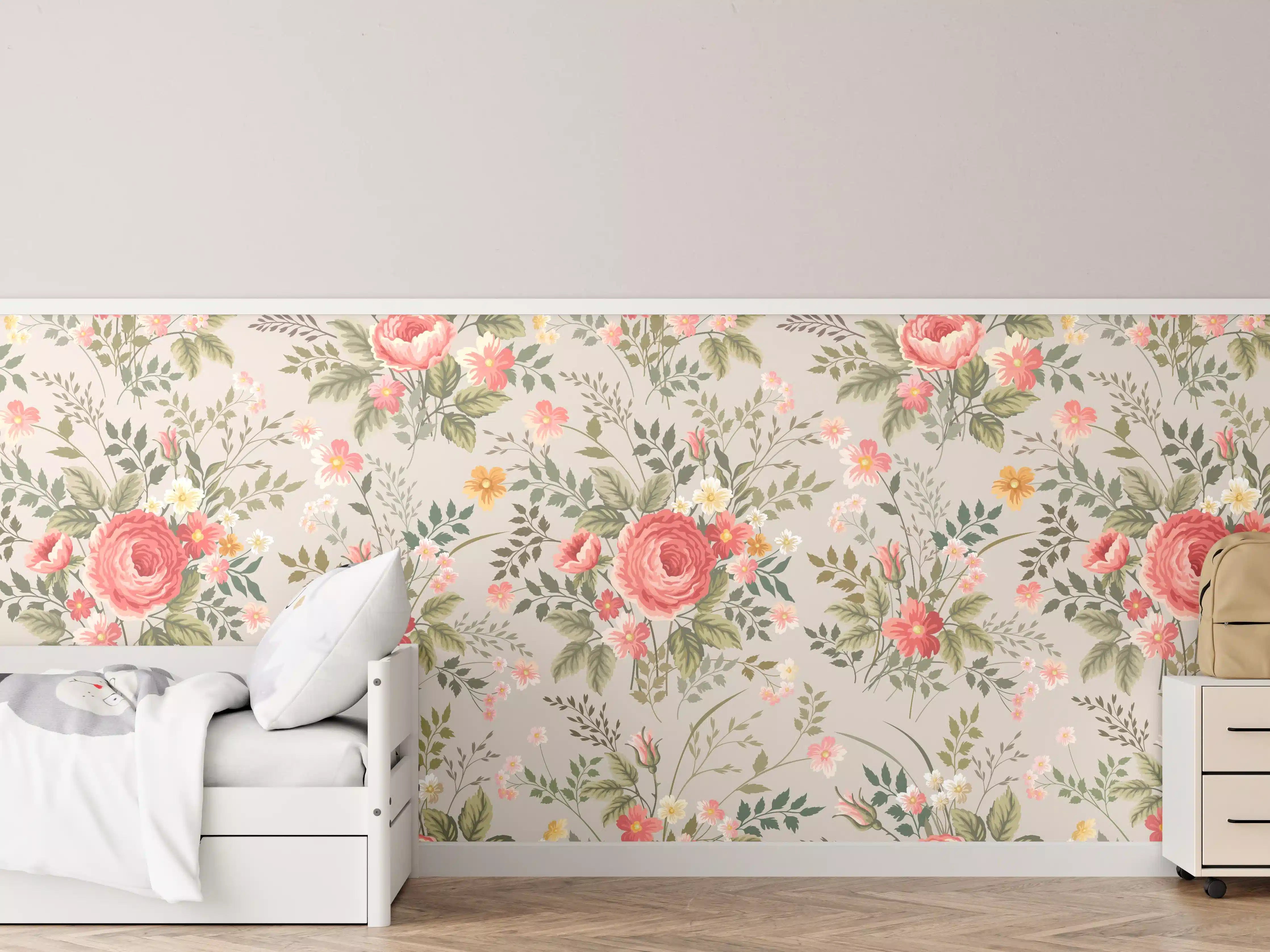 Kinderzimmer Wandgestaltung - Vintage Pfirsich-Blumenmuster