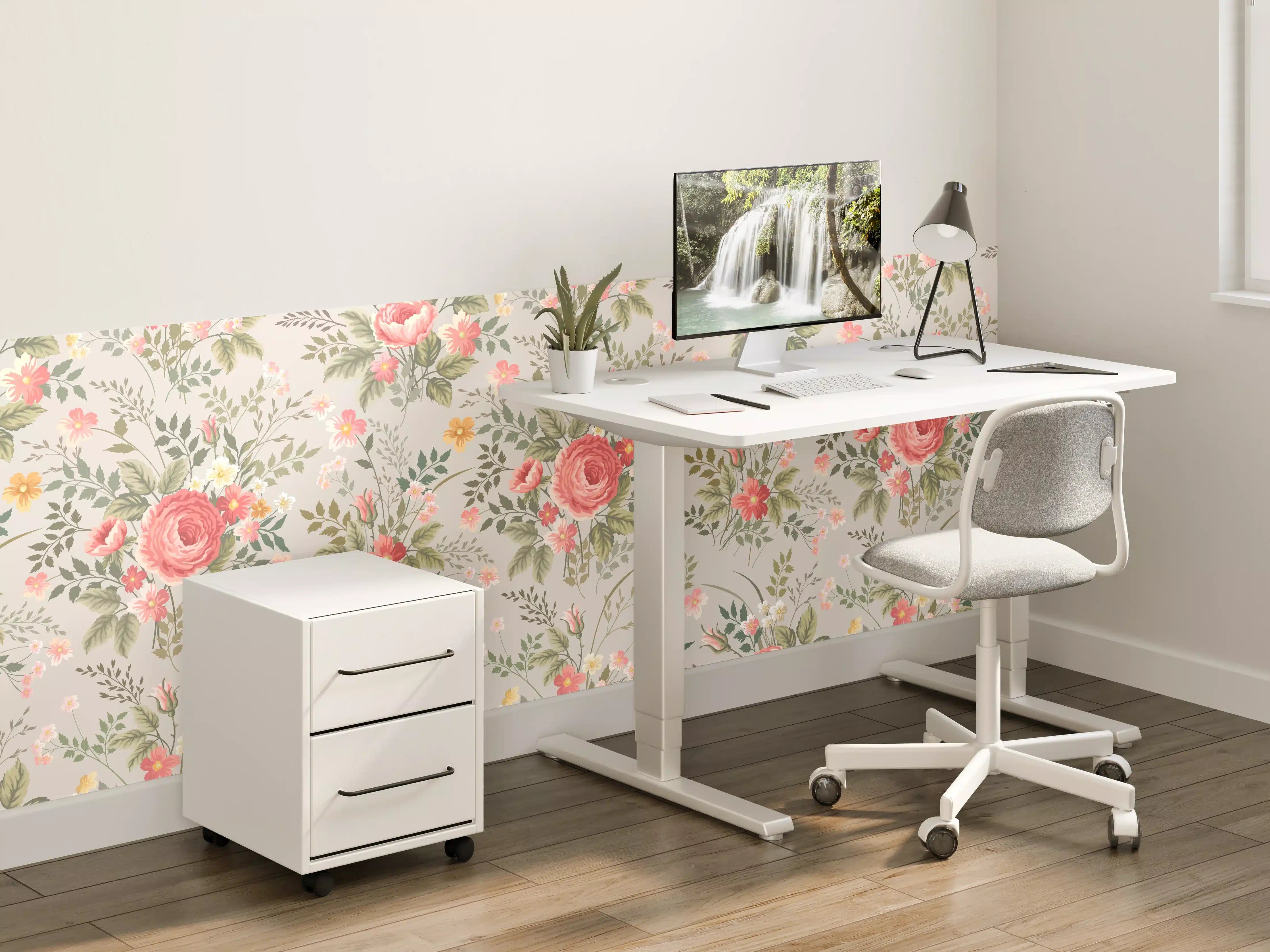 Kinderzimmer Wandgestaltung - Vintage Pfirsich-Blumenmuster