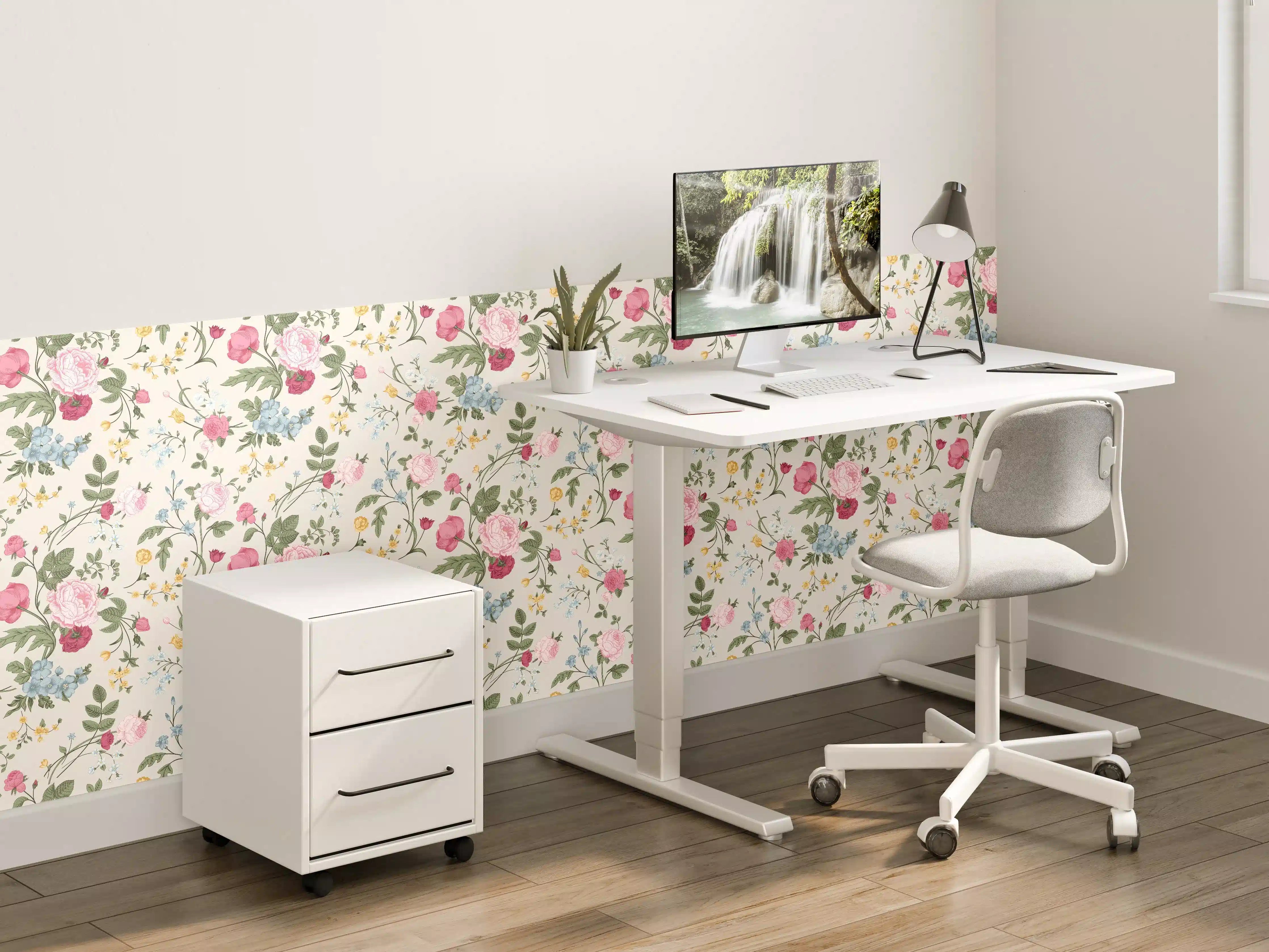 Kinderzimmer Wandgestaltung - Vintage Rosenmuster Rosa-Beige