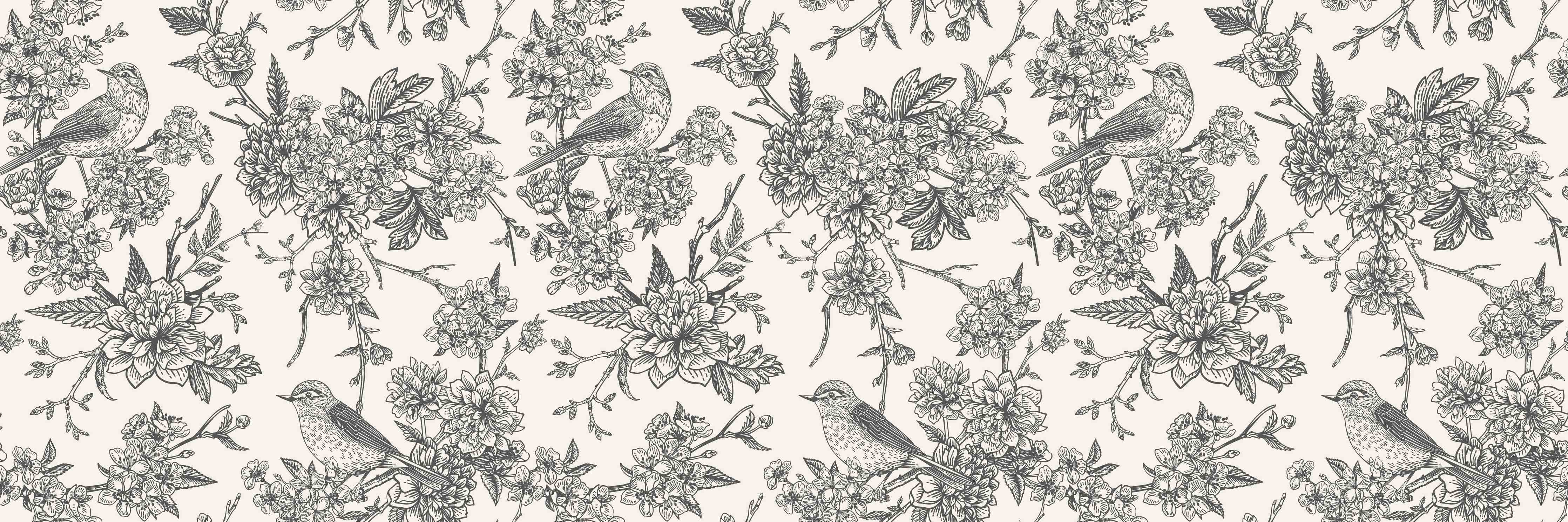 Kinderzimmer Wandgestaltung-Vintage Schwarzweiß Blumenmuster