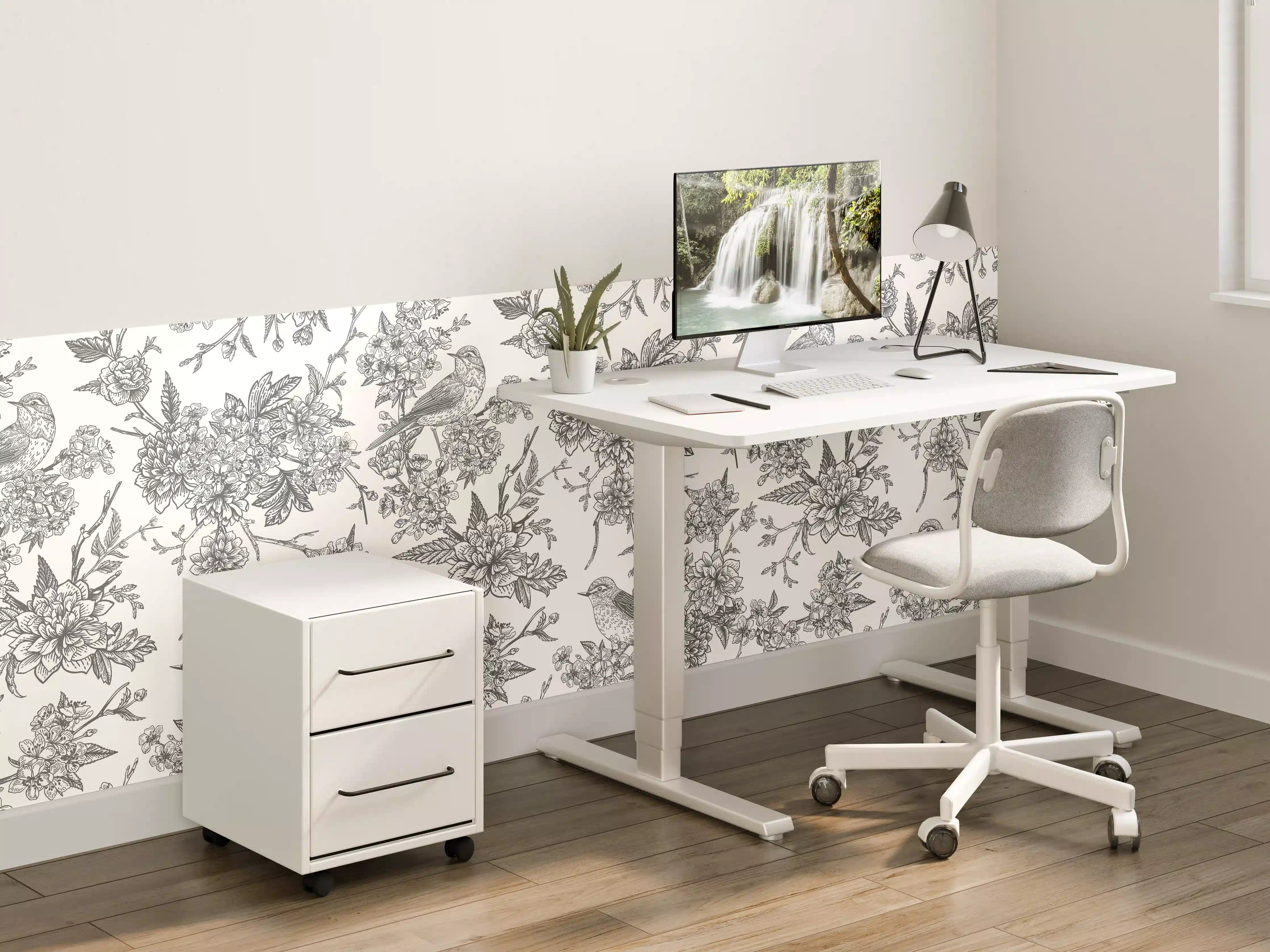 Kinderzimmer Wandgestaltung - Vintage Schwarzweiß Blumenmuster