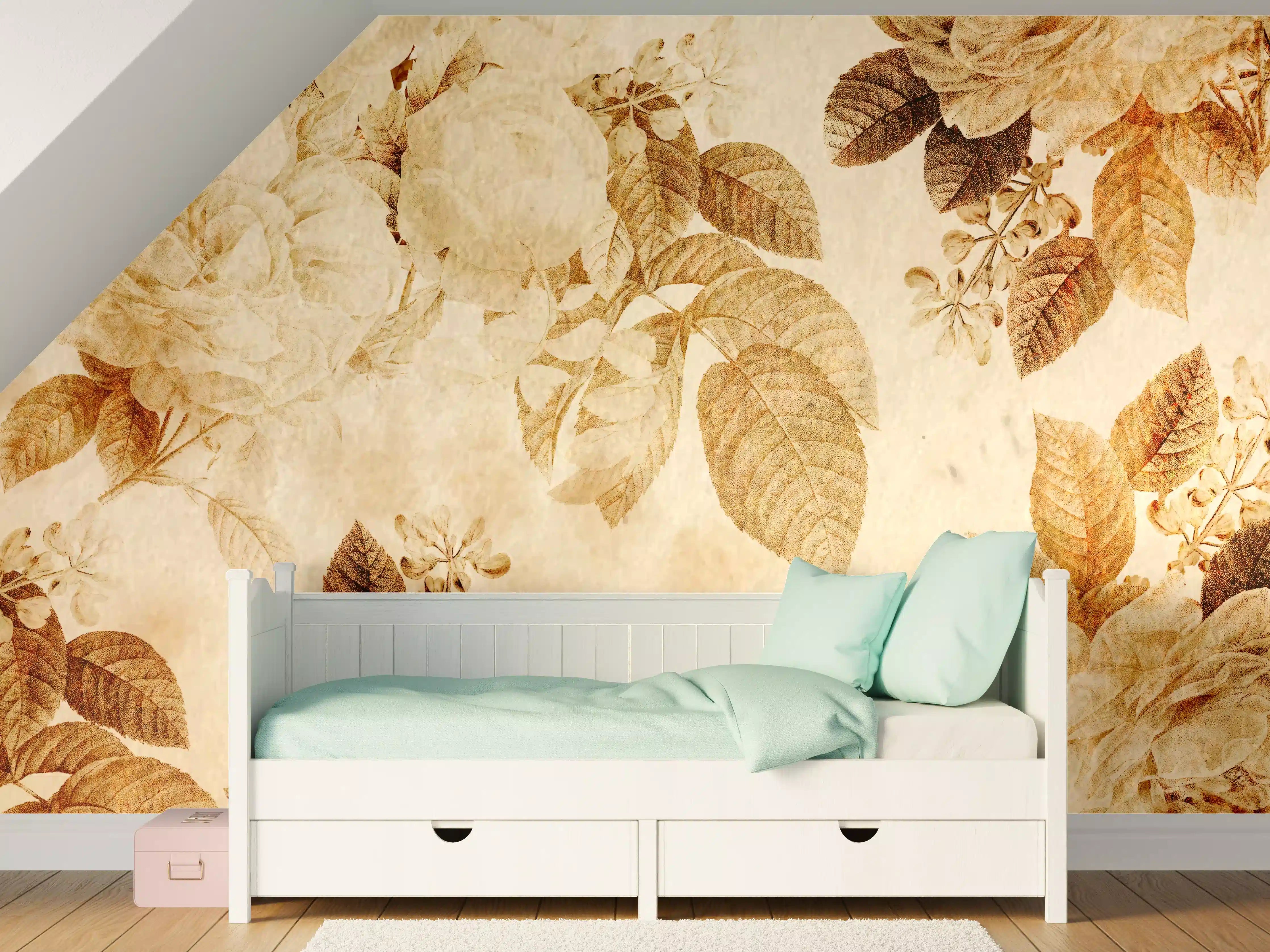 Kinderzimmer Wandgestaltung - Vintage-Tapeten Blumen Muster