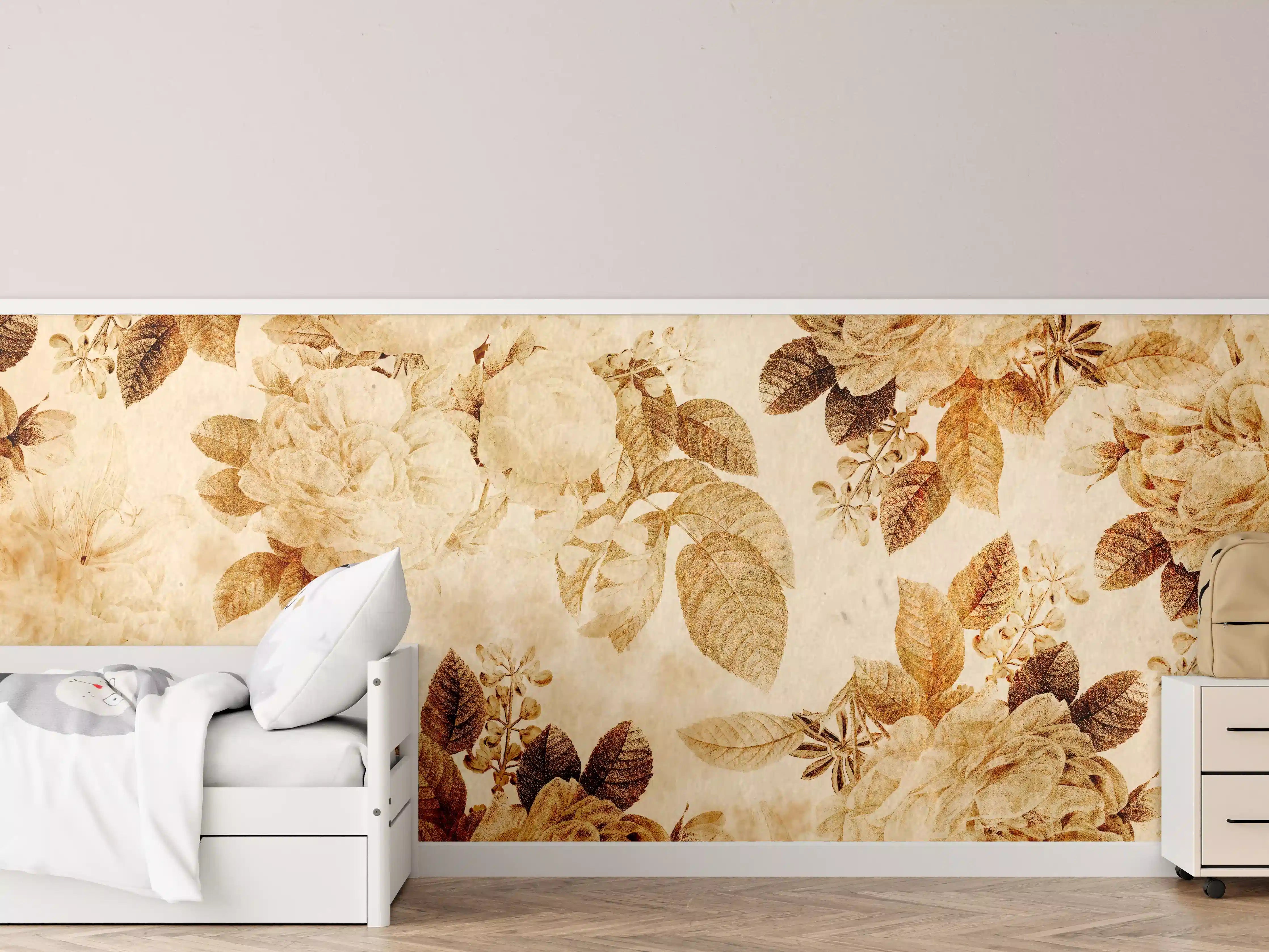 Kinderzimmer Wandgestaltung - Vintage-Tapeten Blumen Muster