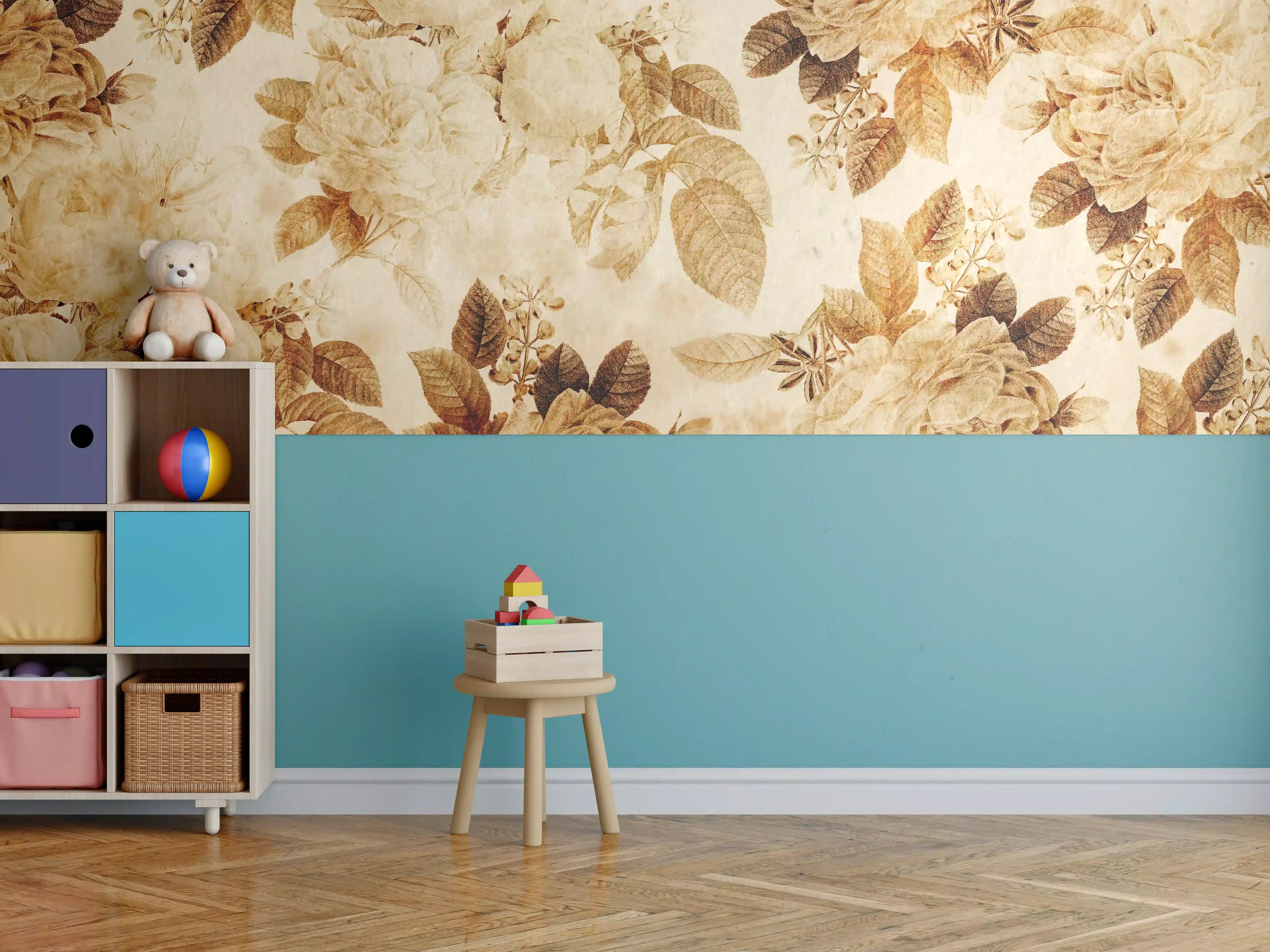 Kinderzimmer Wandgestaltung - Vintage-Tapeten Blumen Muster