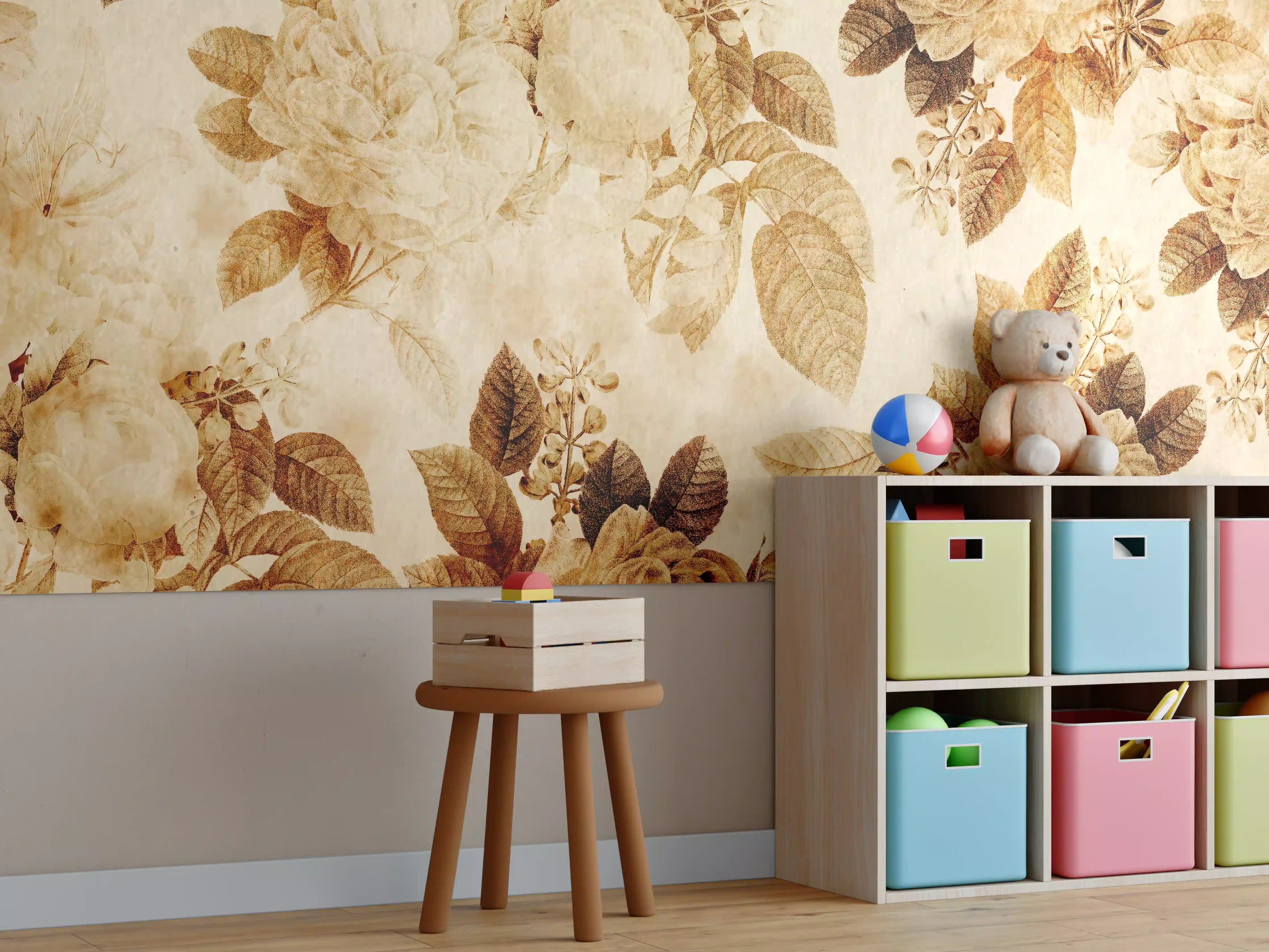 Kinderzimmer Wandgestaltung - Vintage-Tapeten Blumen Muster