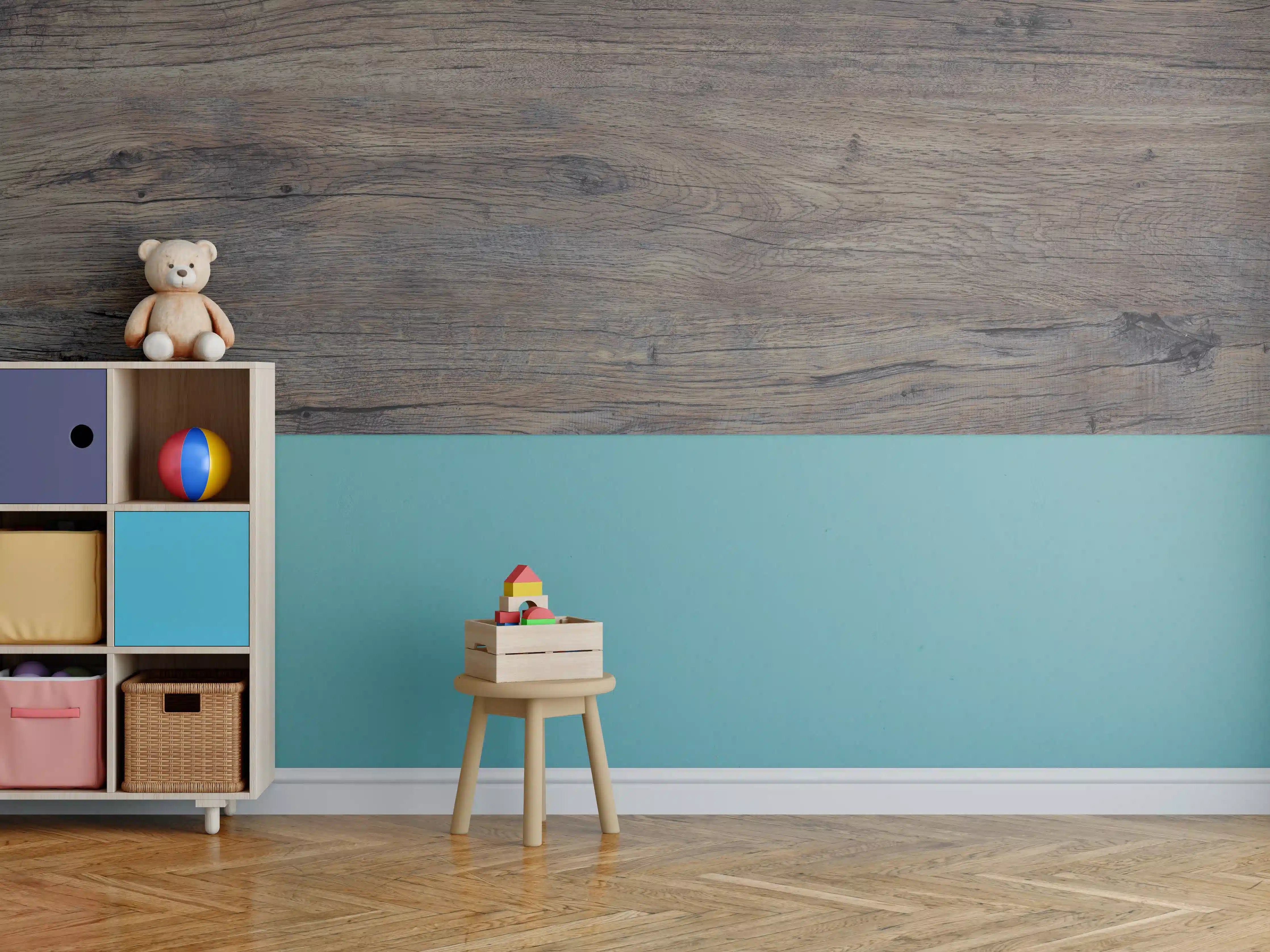 Kinderzimmer Wandgestaltung - Vintage gräuliche Holztextur