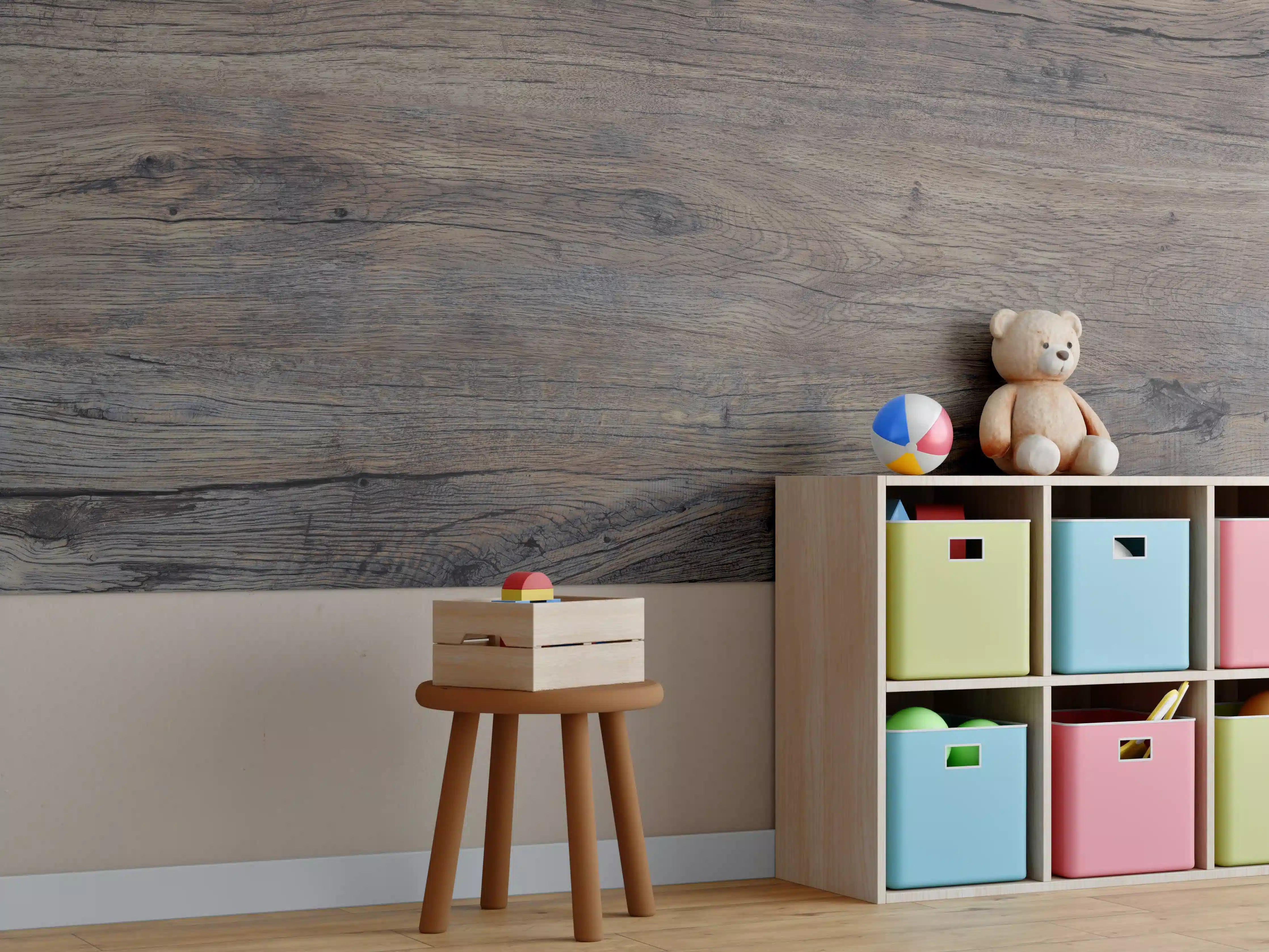 Kinderzimmer Wandgestaltung - Vintage gräuliche Holztextur