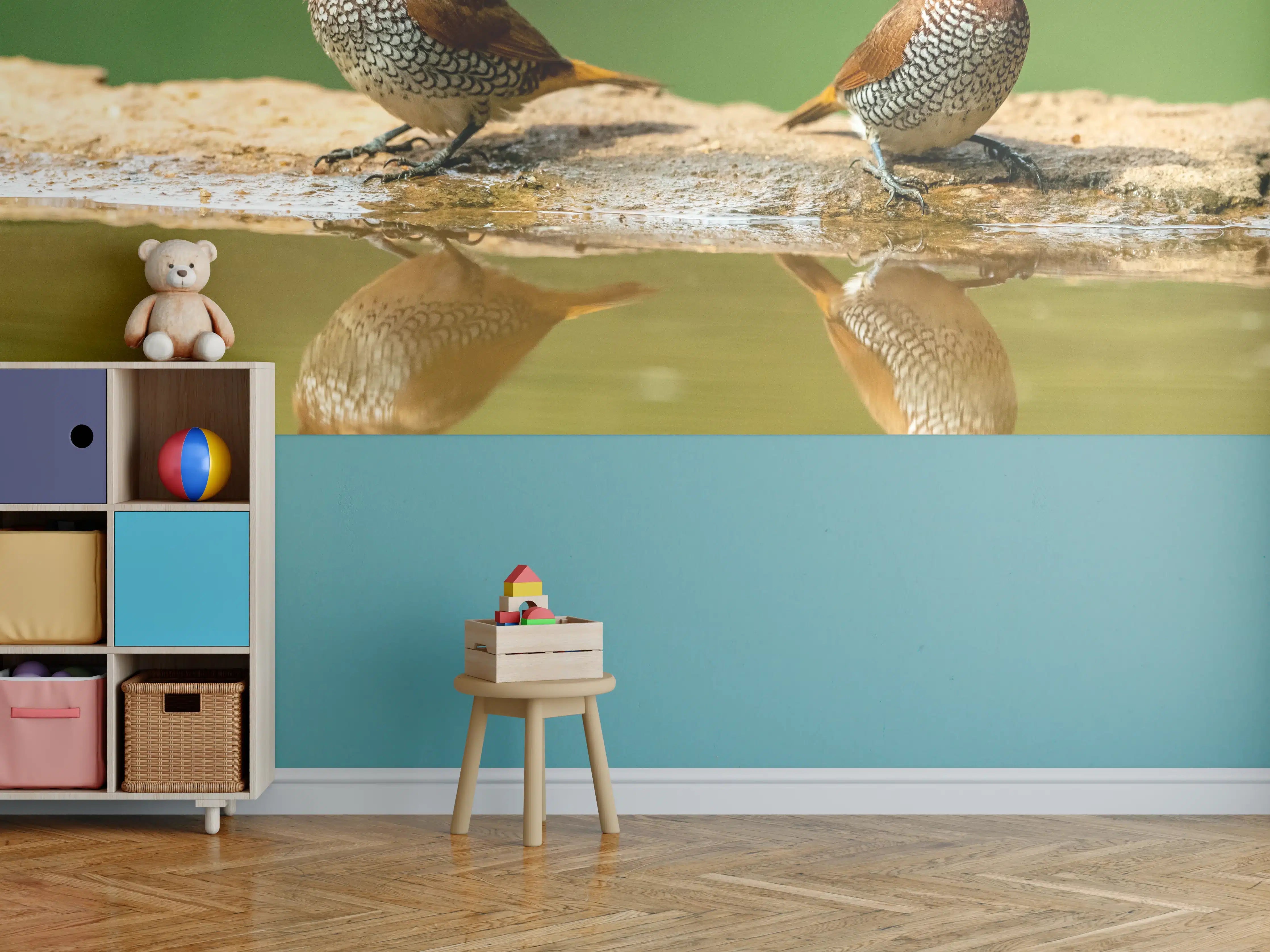 Kinderzimmer Wandgestaltung - Vögel Spiegelung im Wasser