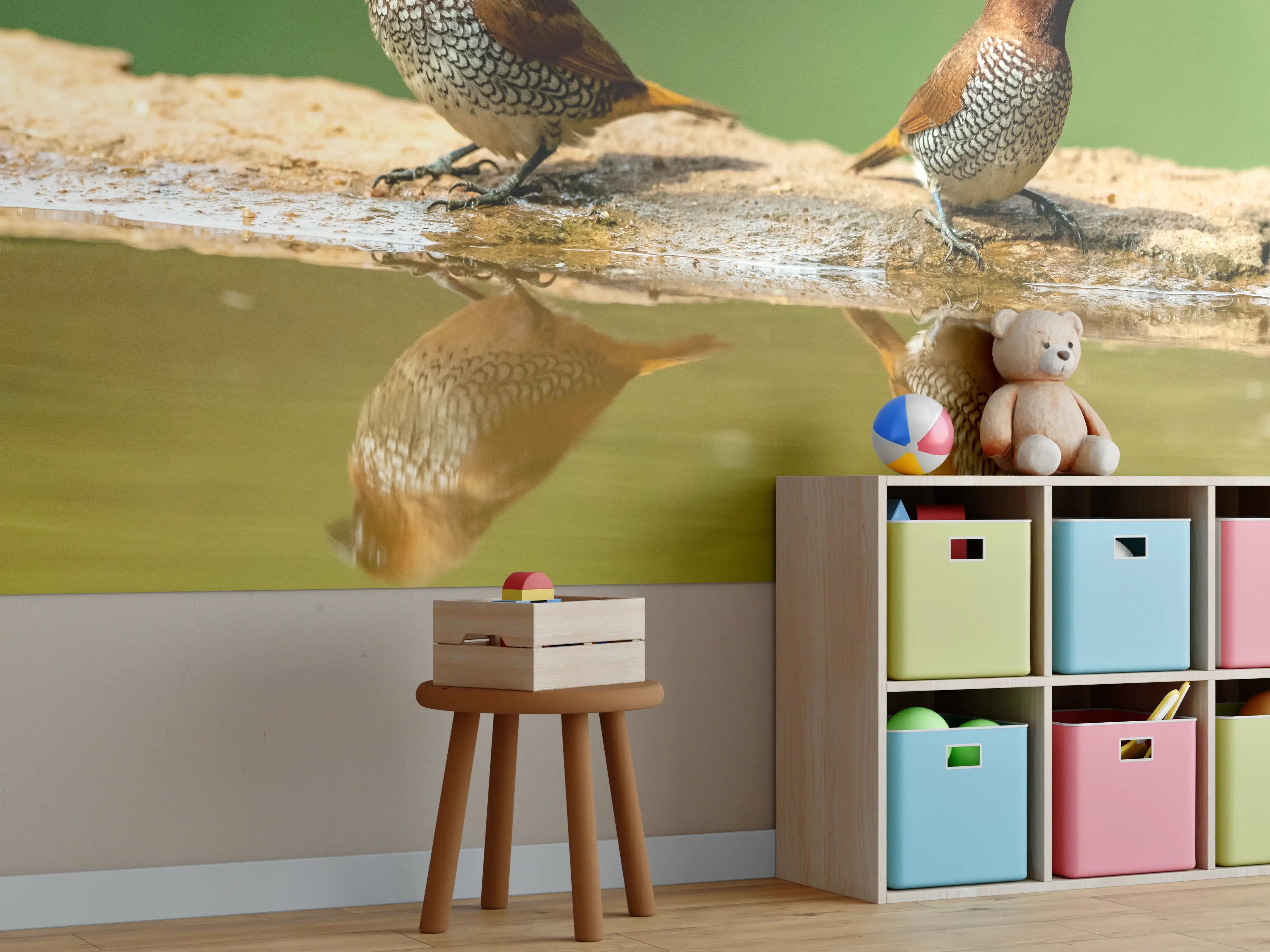 Kinderzimmer Wandgestaltung - Vögel Spiegelung im Wasser