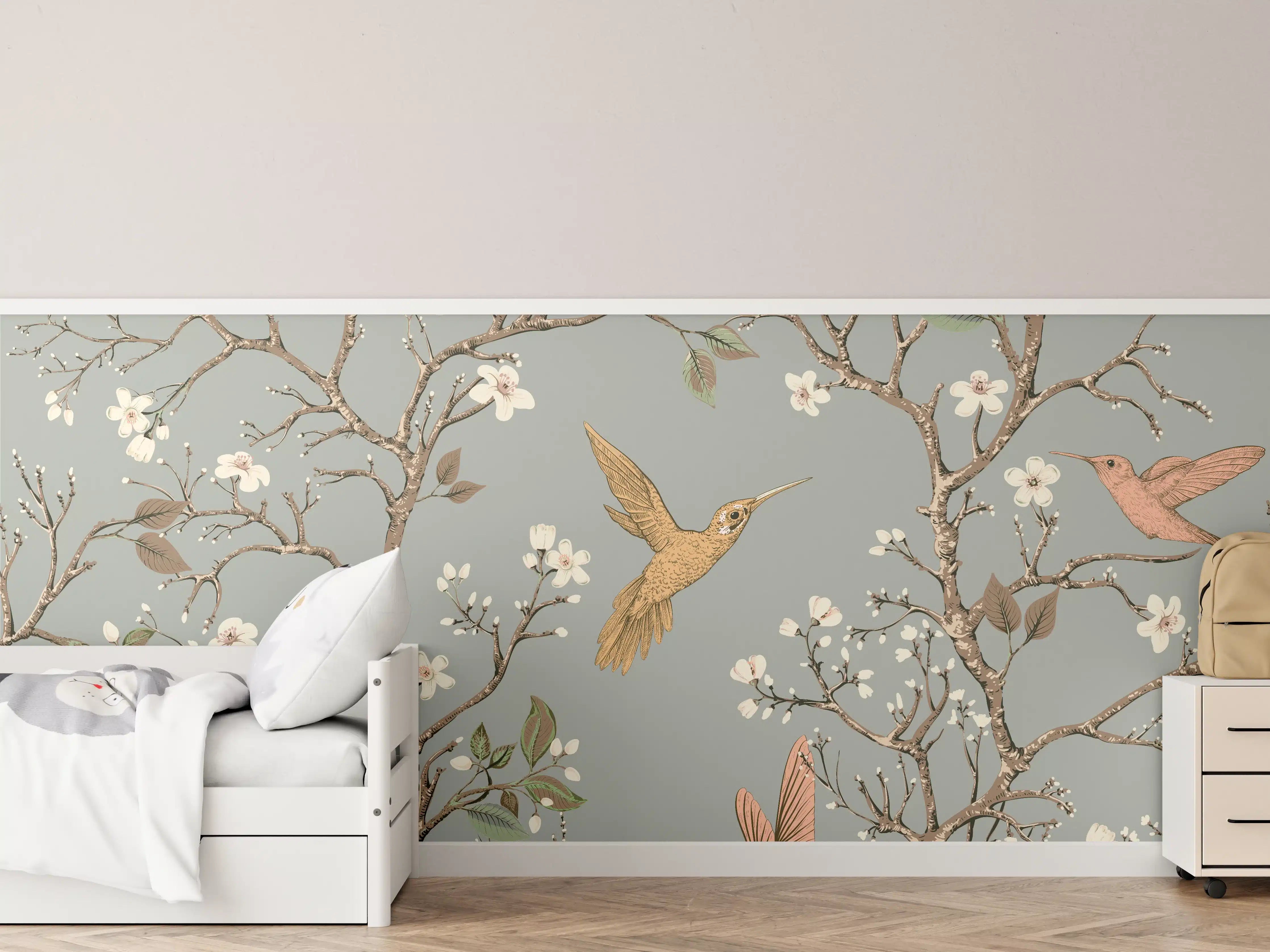 Kinderzimmer Wandgestaltung - Vögel & Blütenzweige Muster