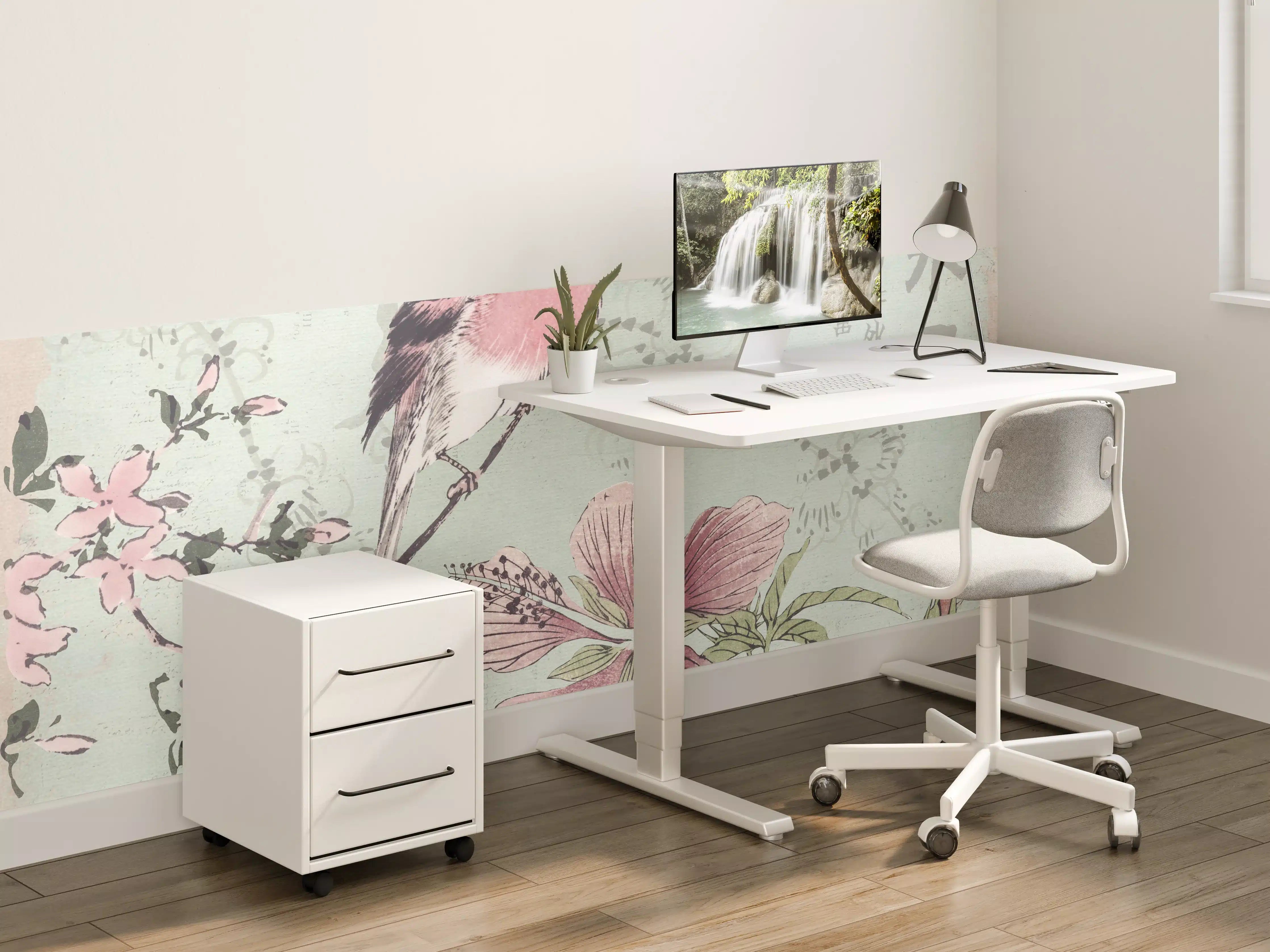 Kinderzimmer Wandgestaltung - Vogel Zeichnung - Floral