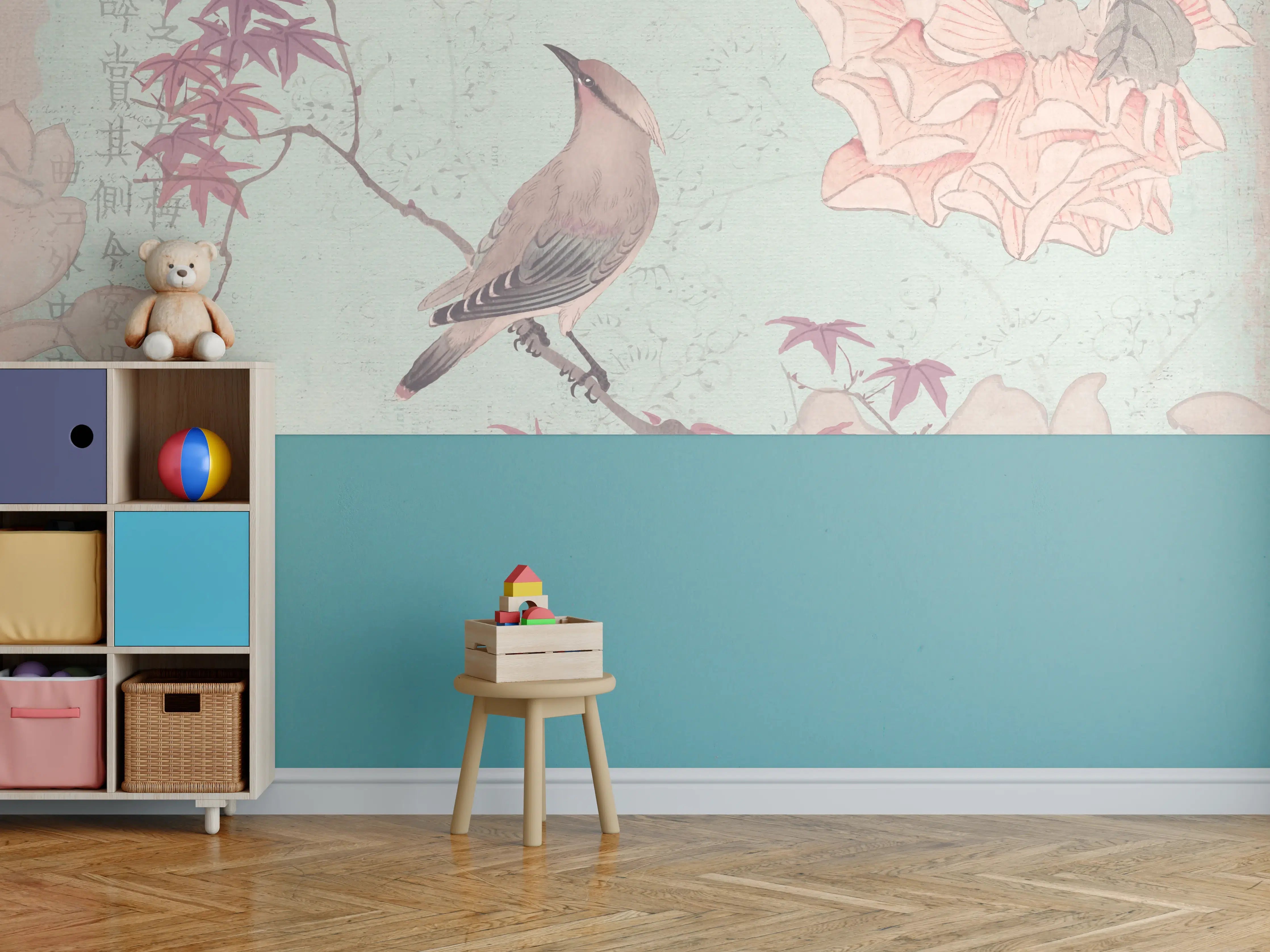 Kinderzimmer Wandgestaltung - Vogel Zeichnung - Rosa