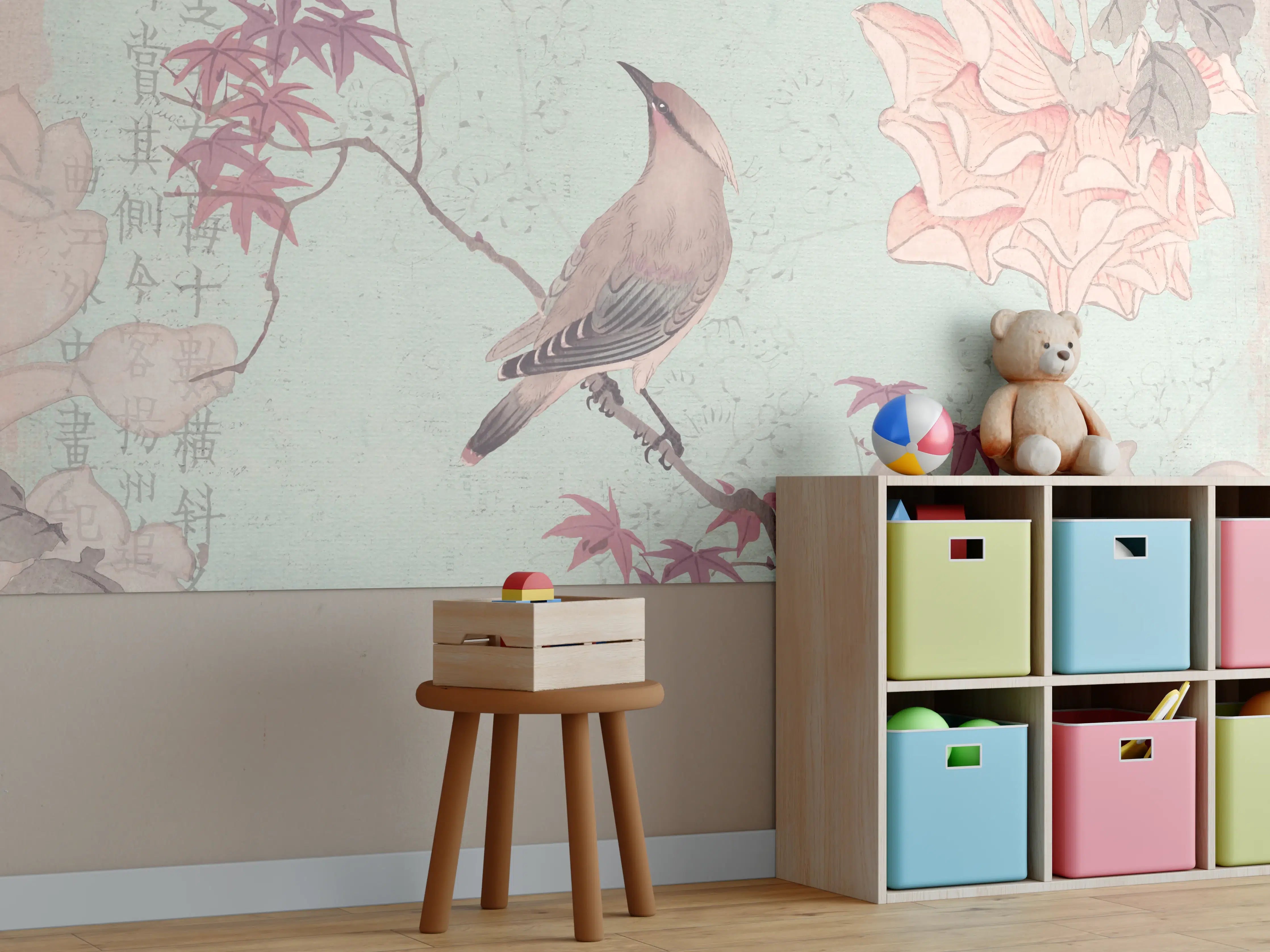 Kinderzimmer Wandgestaltung - Vogel Zeichnung - Rosa