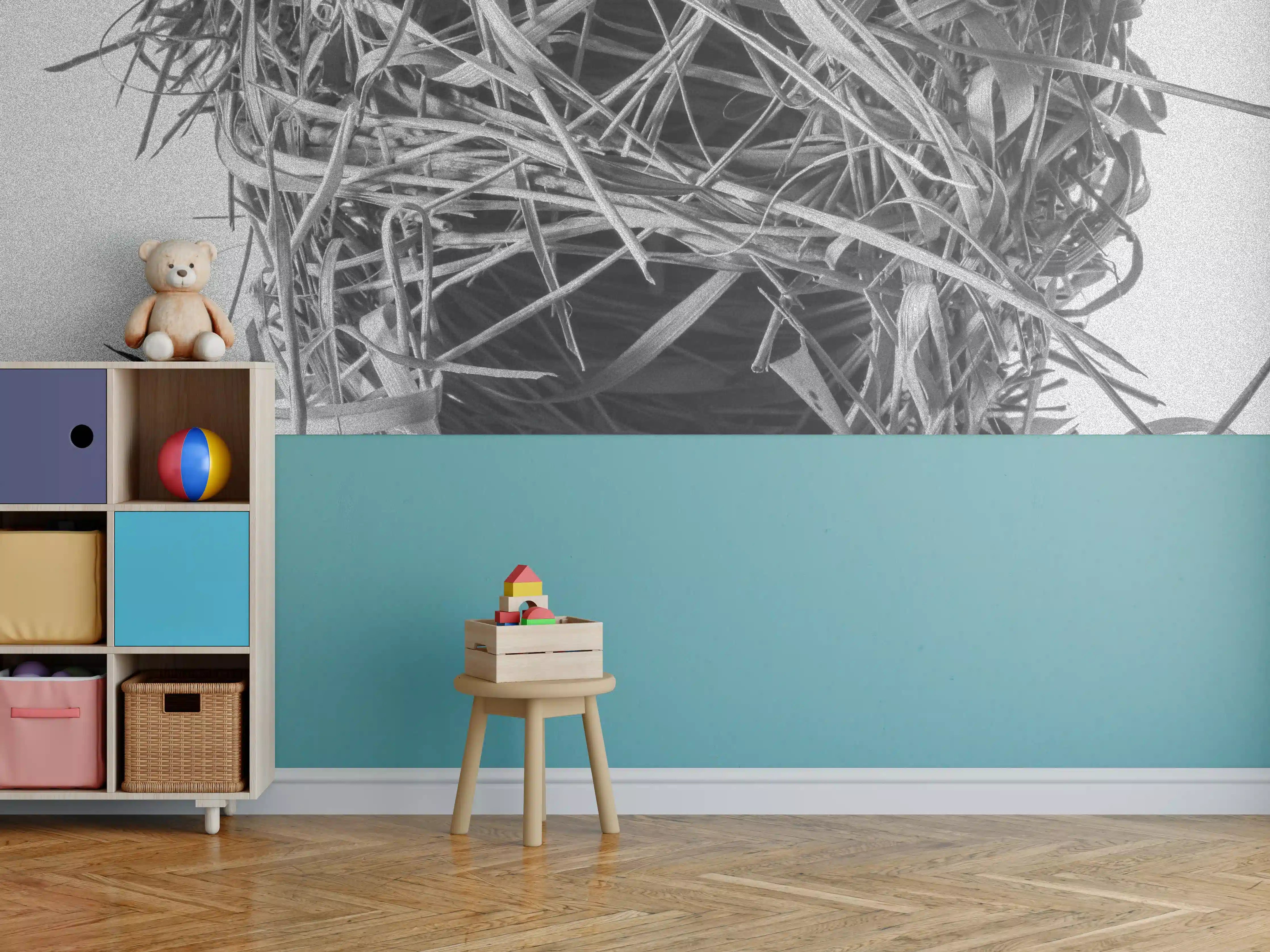 Kinderzimmer Wandgestaltung - Vogelnest - schwarz-weiß