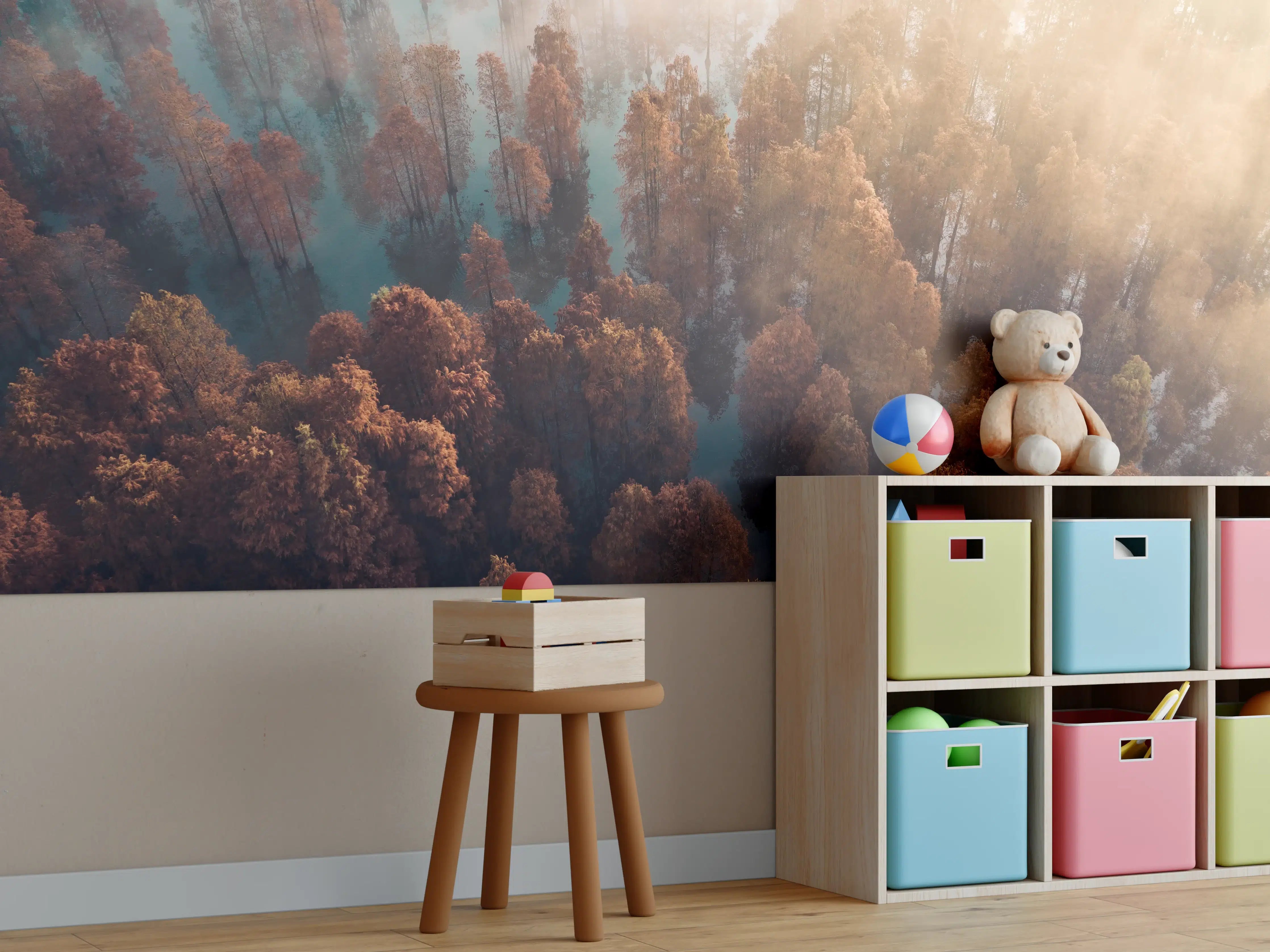 Kinderzimmer Wandgestaltung - Vogelperspektive - Wald im Herbst