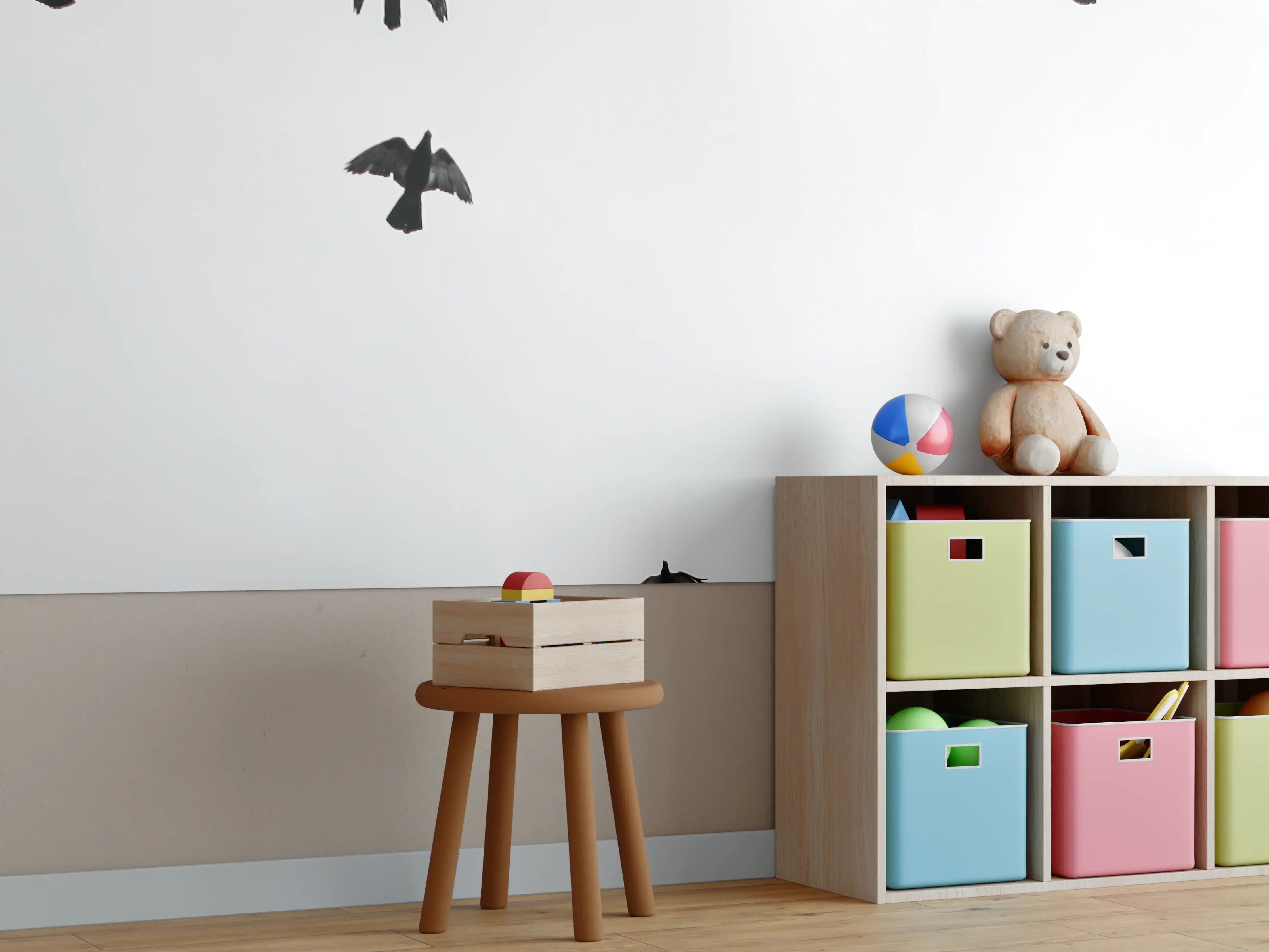 Kinderzimmer Wandgestaltung - Vogelschwarm - schwarz-weiß