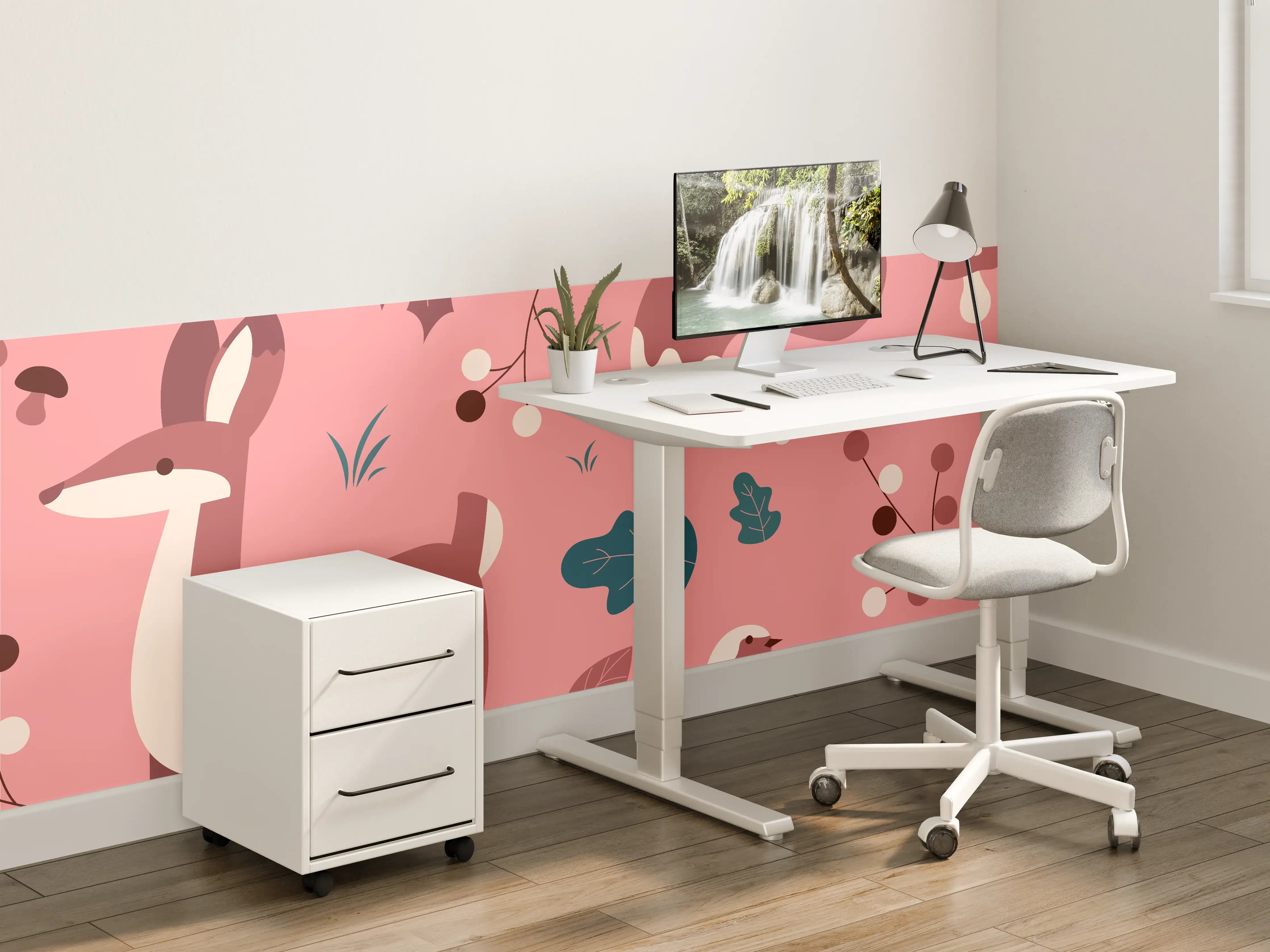 Kinderzimmer Wandgestaltung - Waldtiere Muster rosa Hintergrund