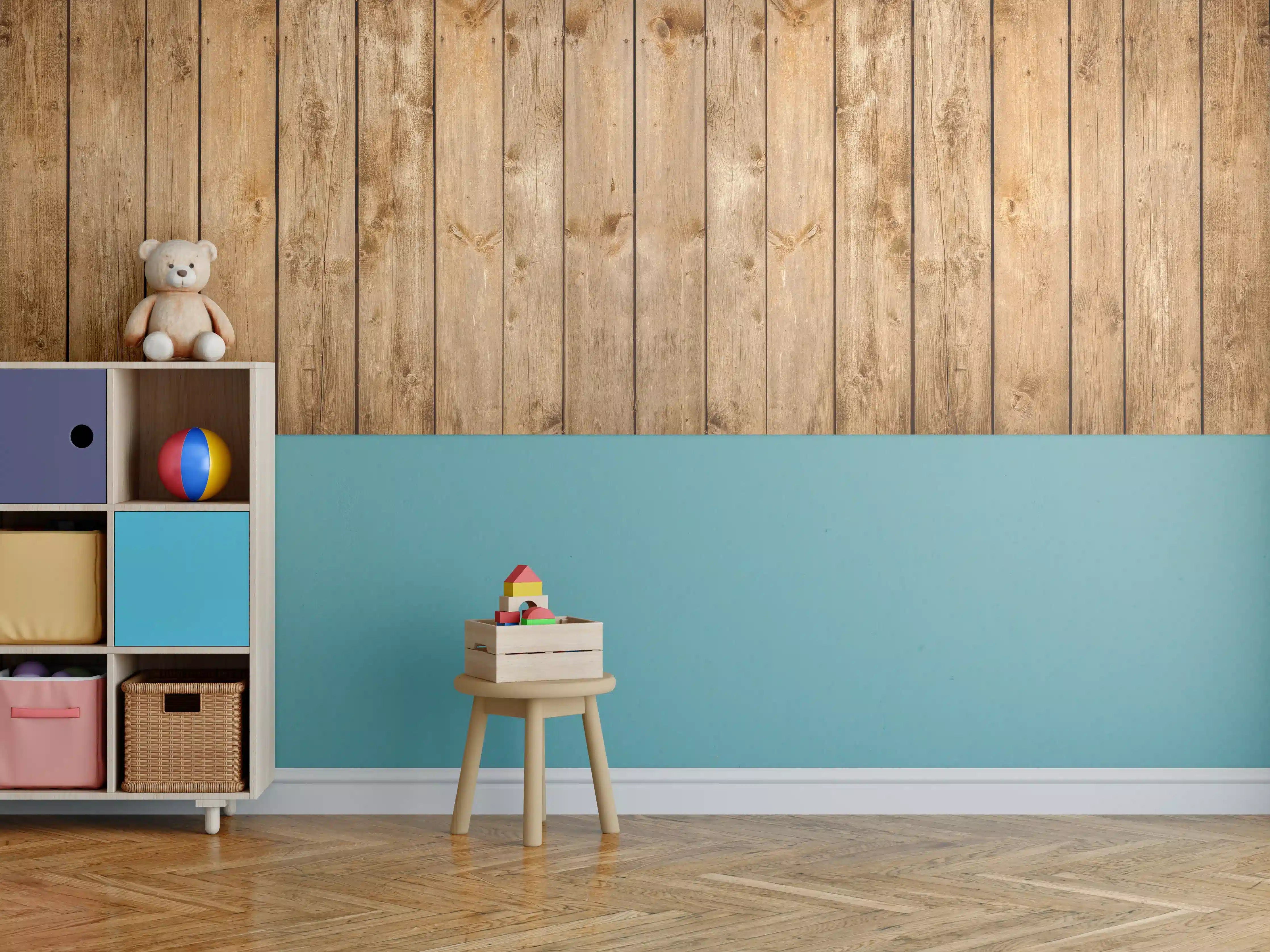 Kinderzimmer Wandgestaltung - Warme Brauntöne mit Grauweißer Optik