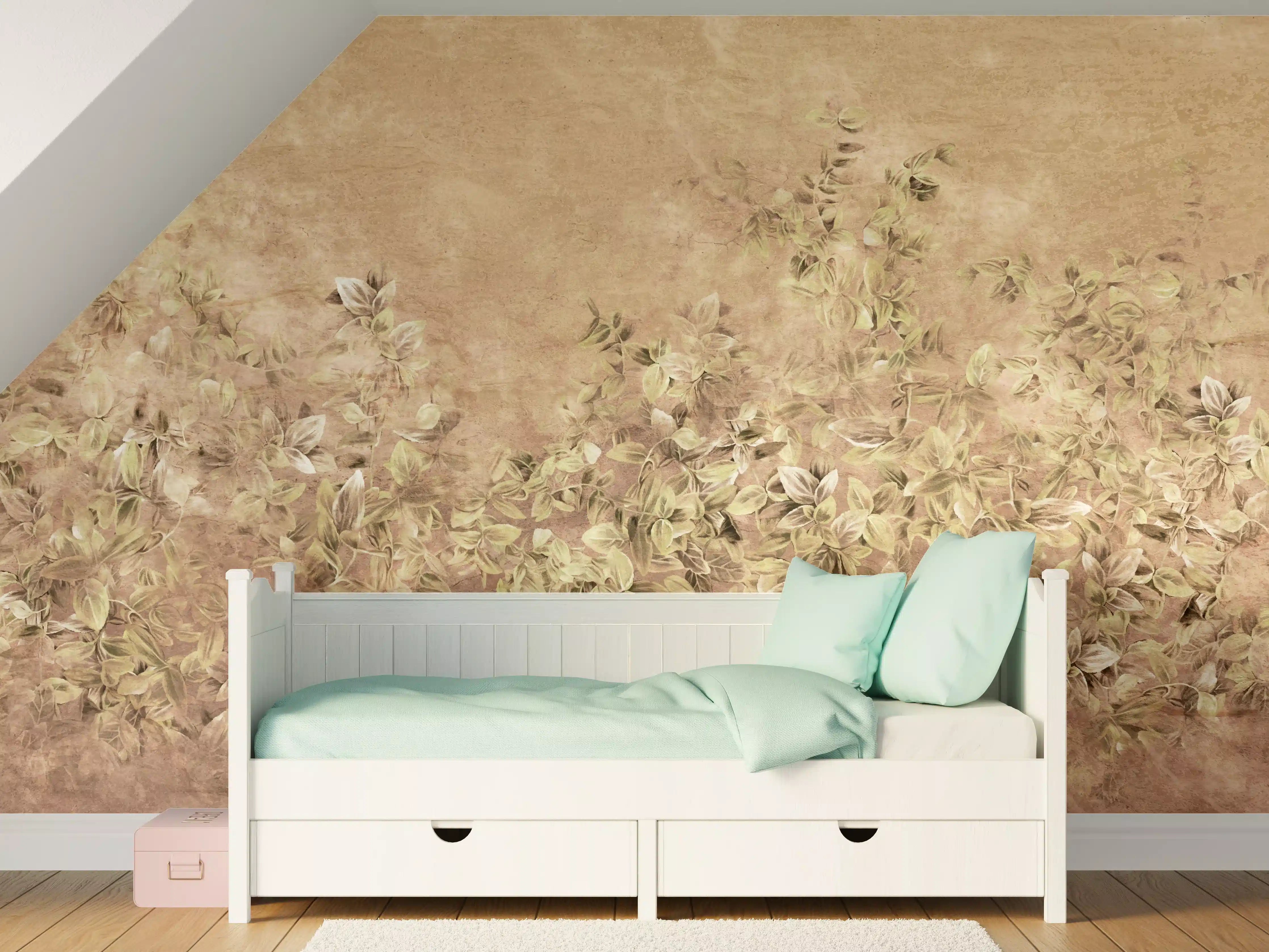 Kinderzimmer Wandgestaltung - Warme Erdtöne mit zarter Blumenmalerei