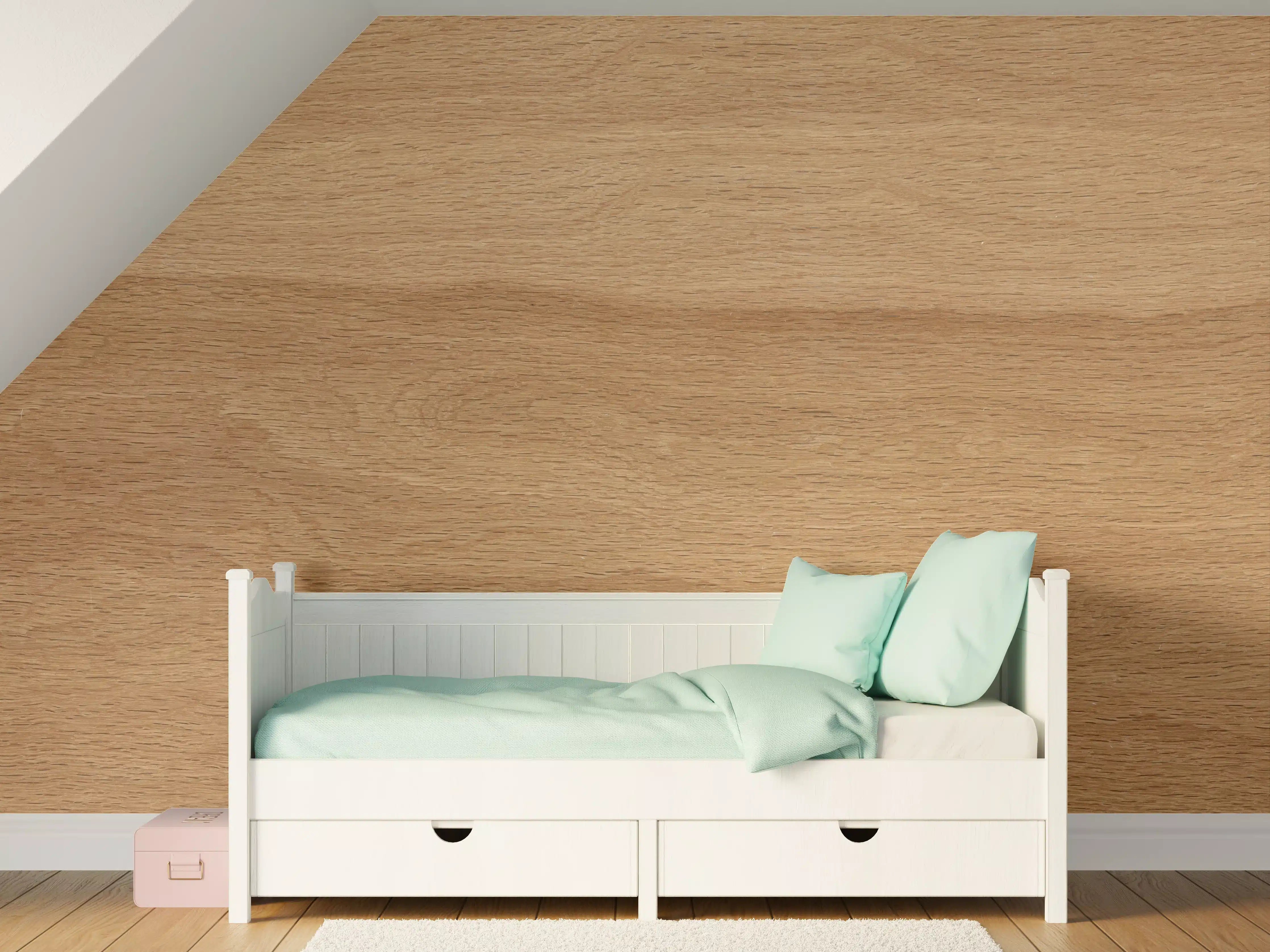 Kinderzimmer Wandgestaltung - Warme Grautöne mit Holzmaserung