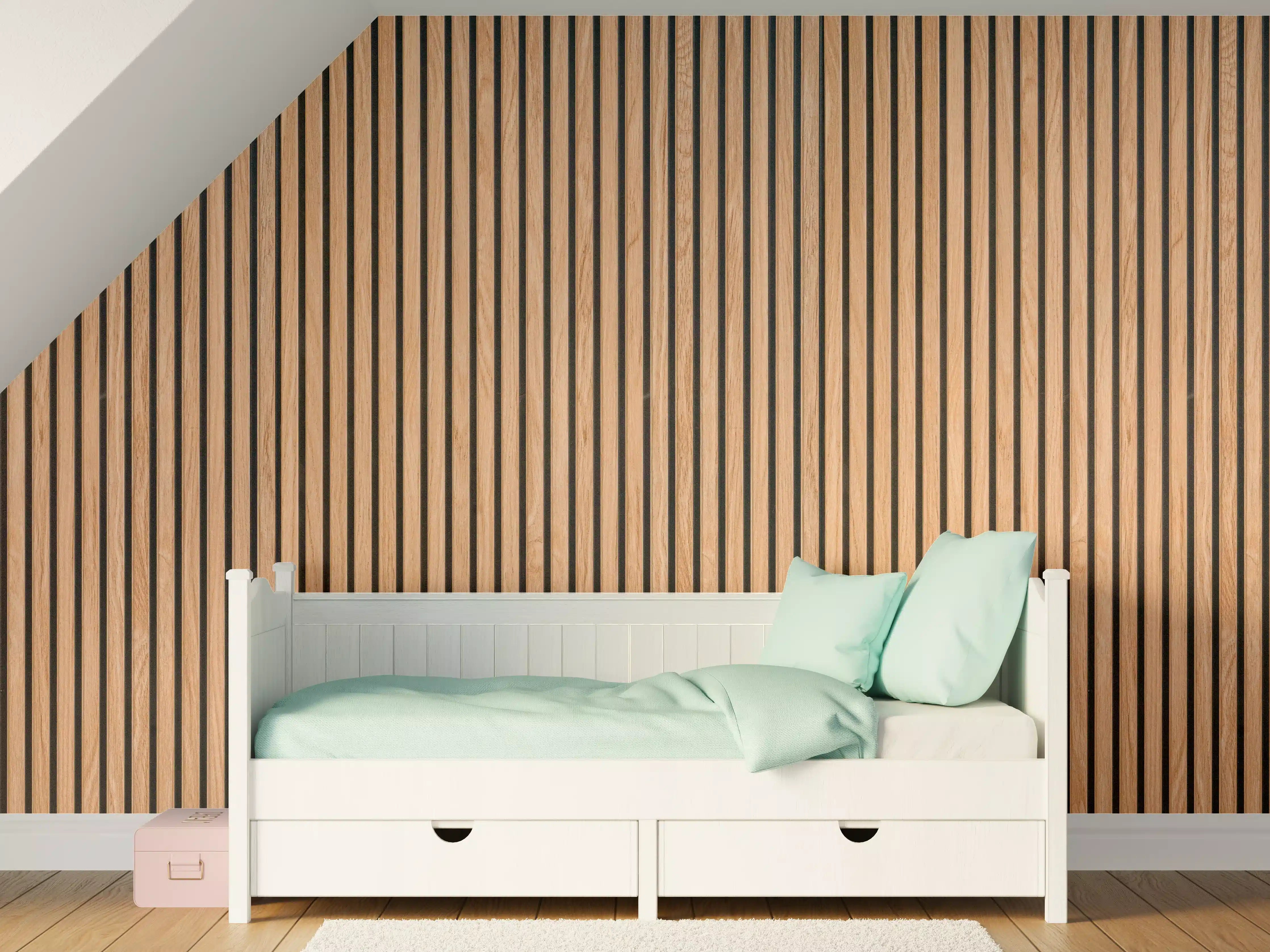 Kinderzimmer Wandgestaltung - Warme Holzlamellen