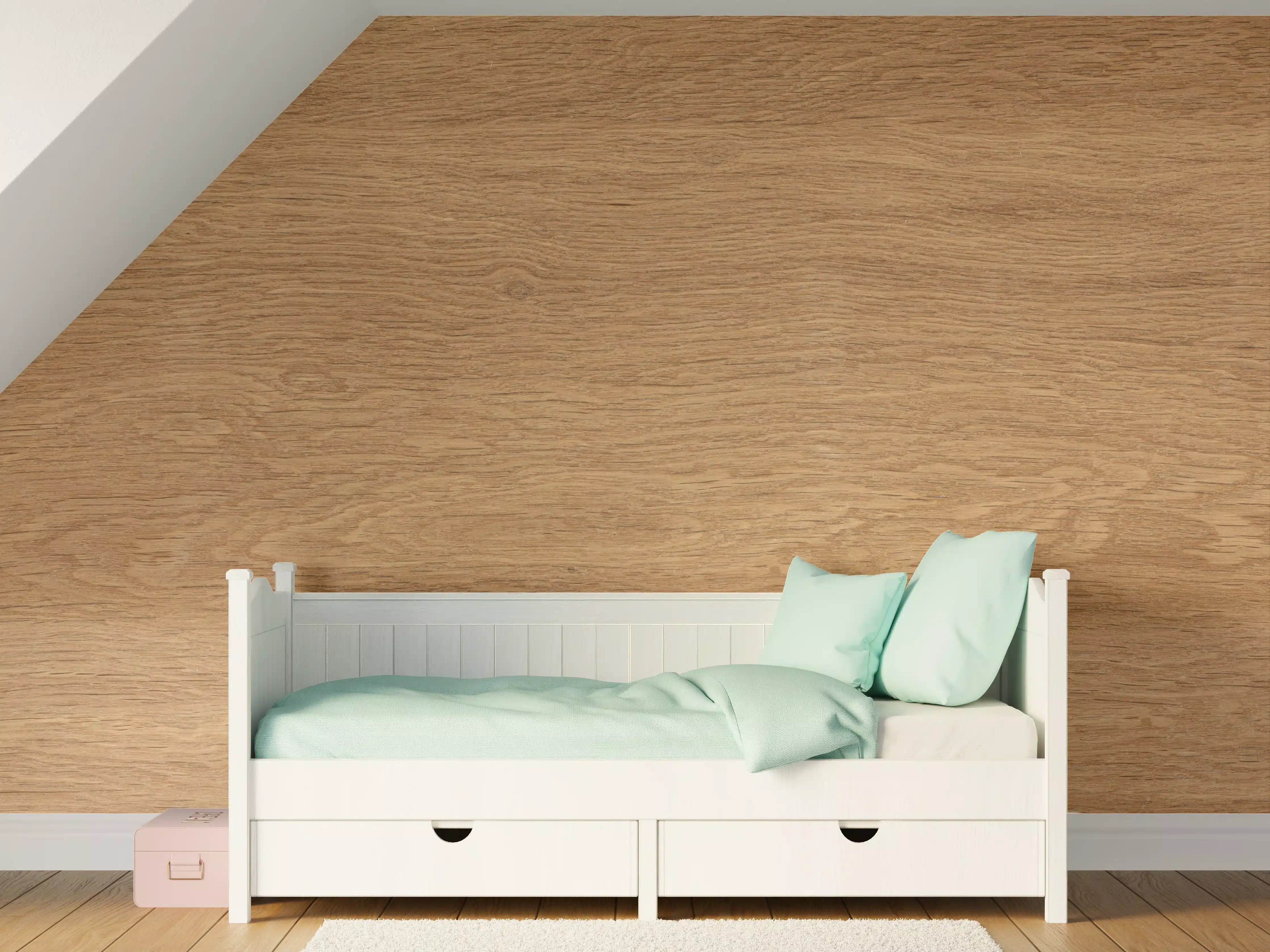 Kinderzimmer Wandgestaltung - Warme Holzmaserung mit Grauflair