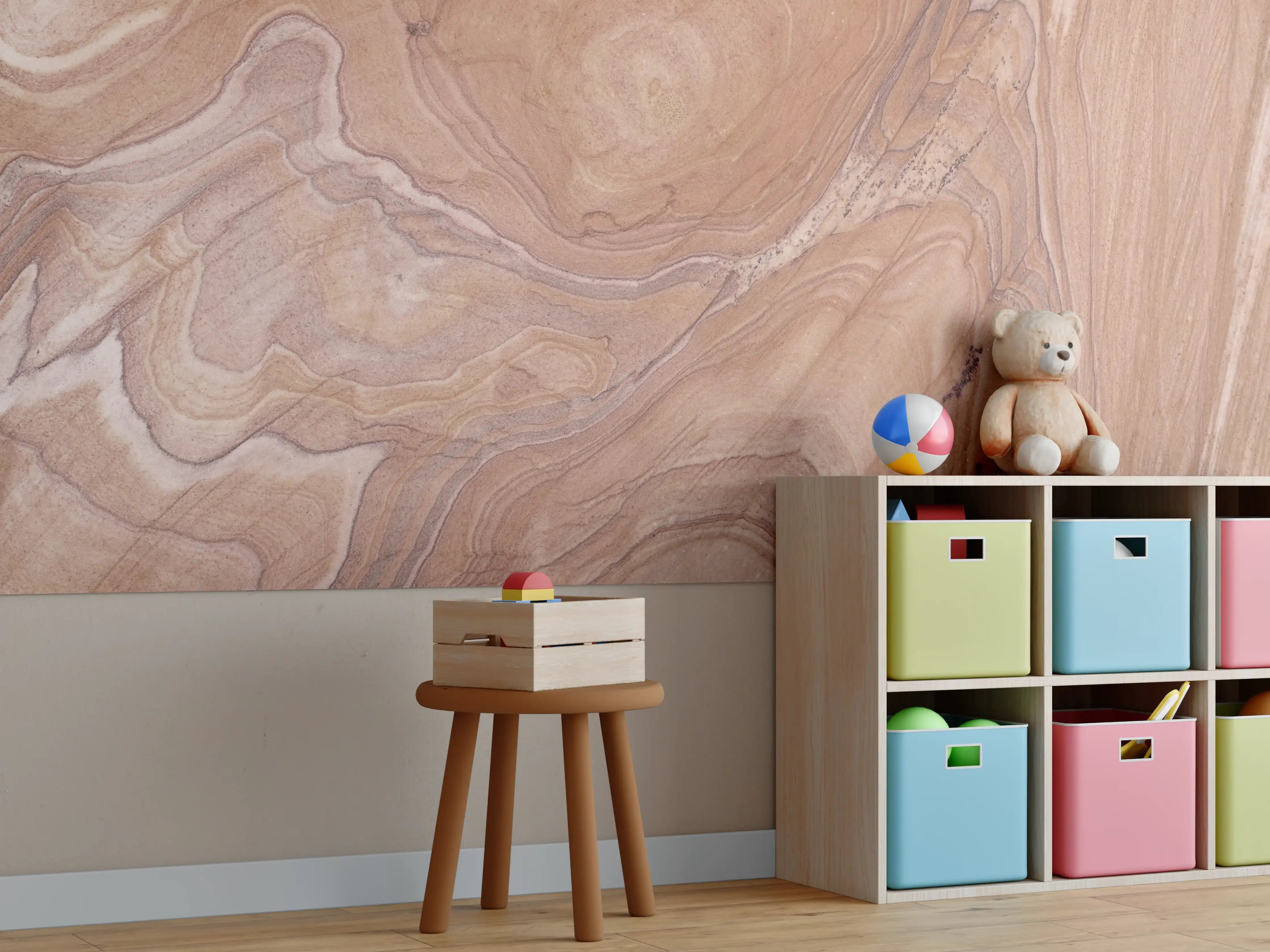 Kinderzimmer Wandgestaltung - Warme Holzmaserung mit natürlicher Maserung