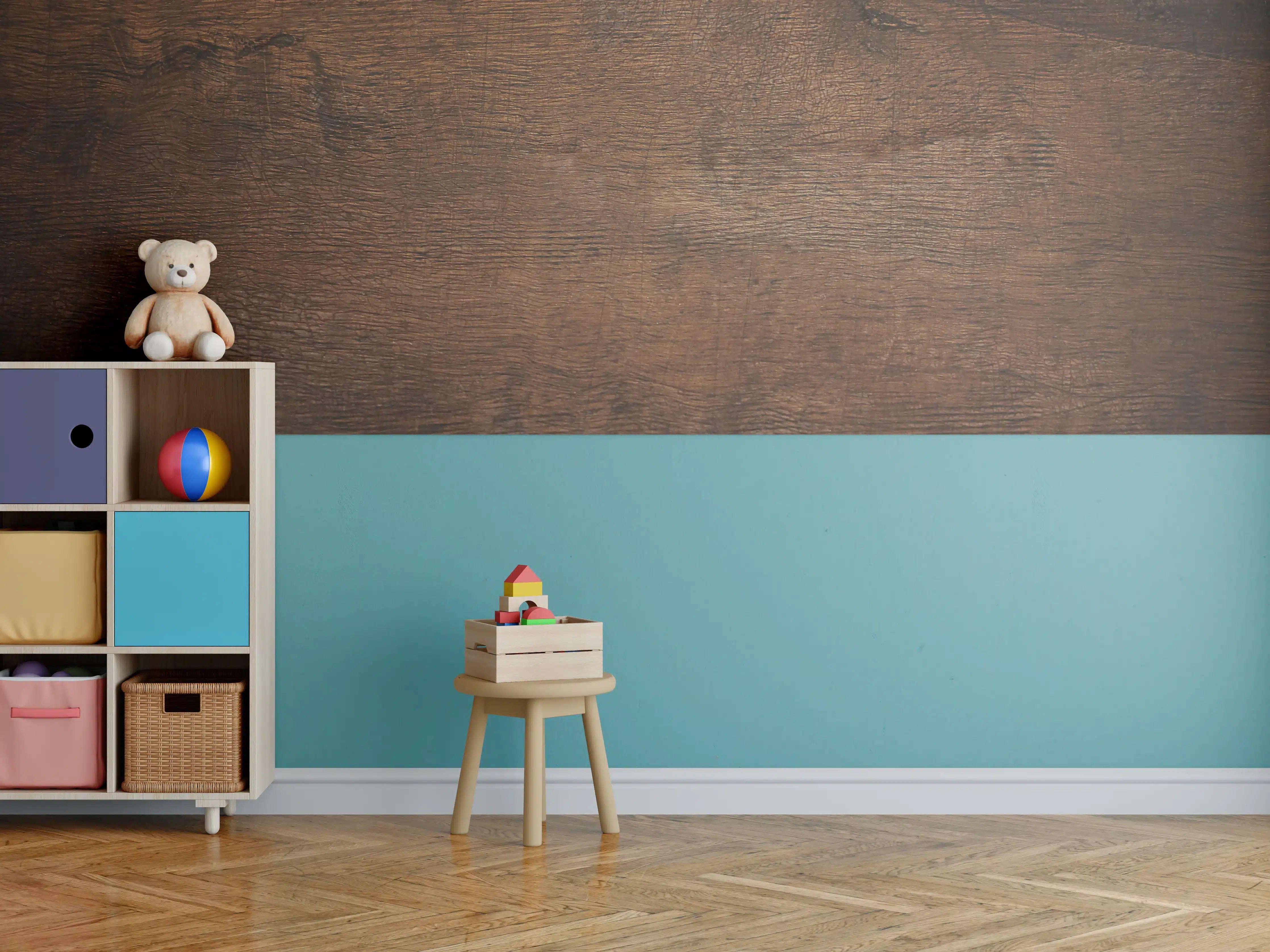 Kinderzimmer Wandgestaltung - Warme Holztöne mit authentischer Maserung