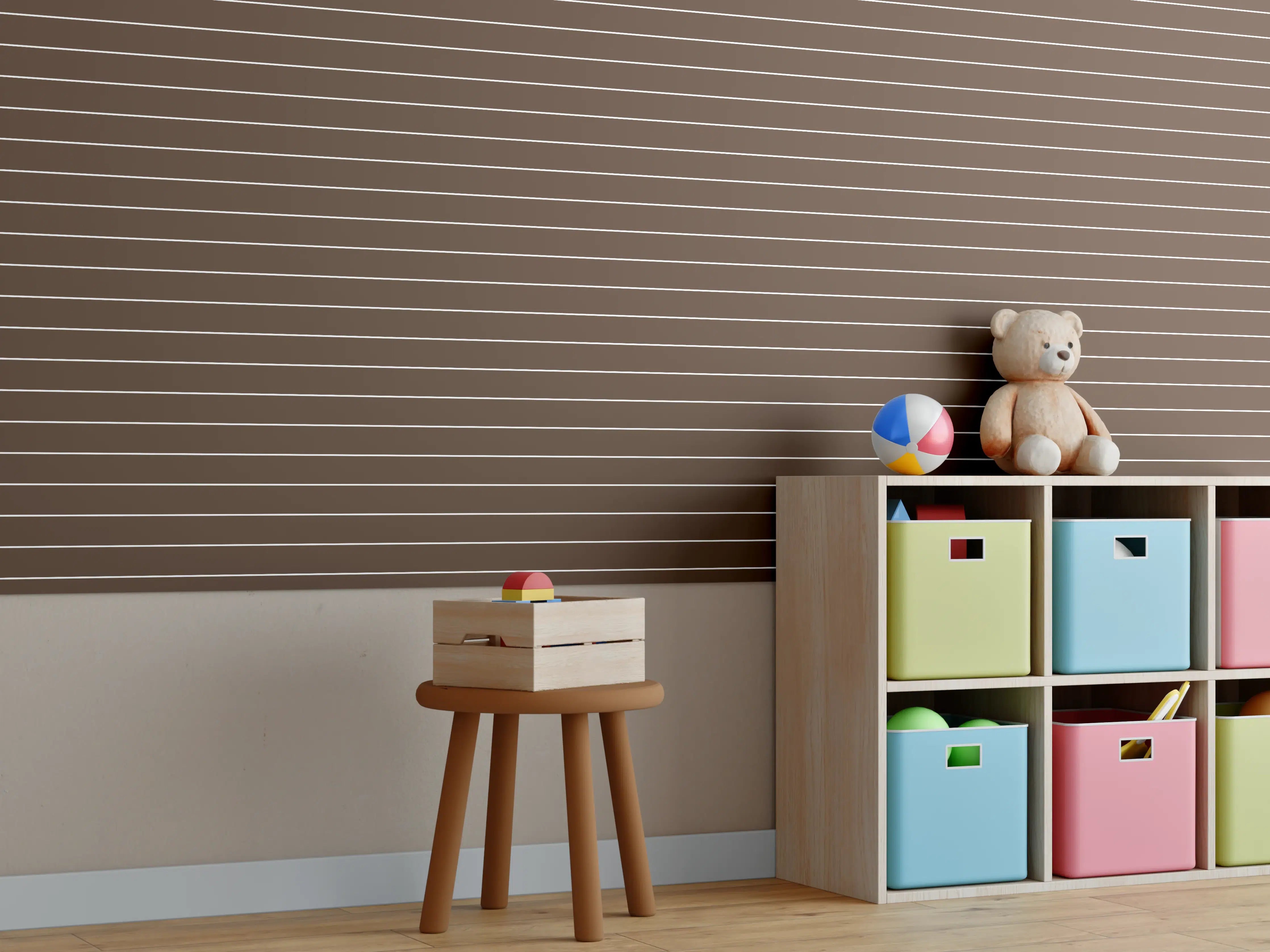 Kinderzimmer Wandgestaltung - Warme Kaffee- und geometrische Linien