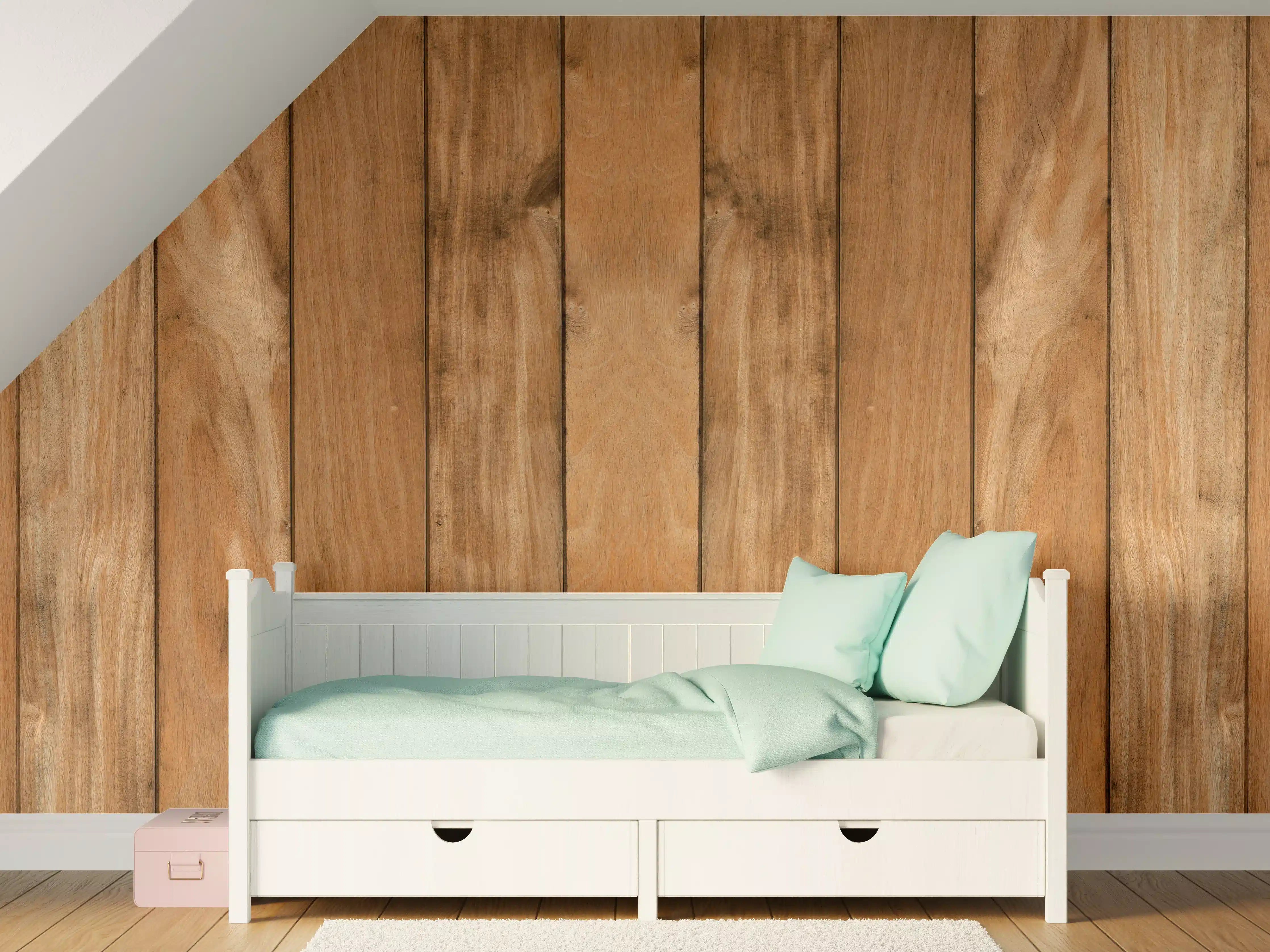 Kinderzimmer Wandgestaltung - Warmer Holzpaneel-Design