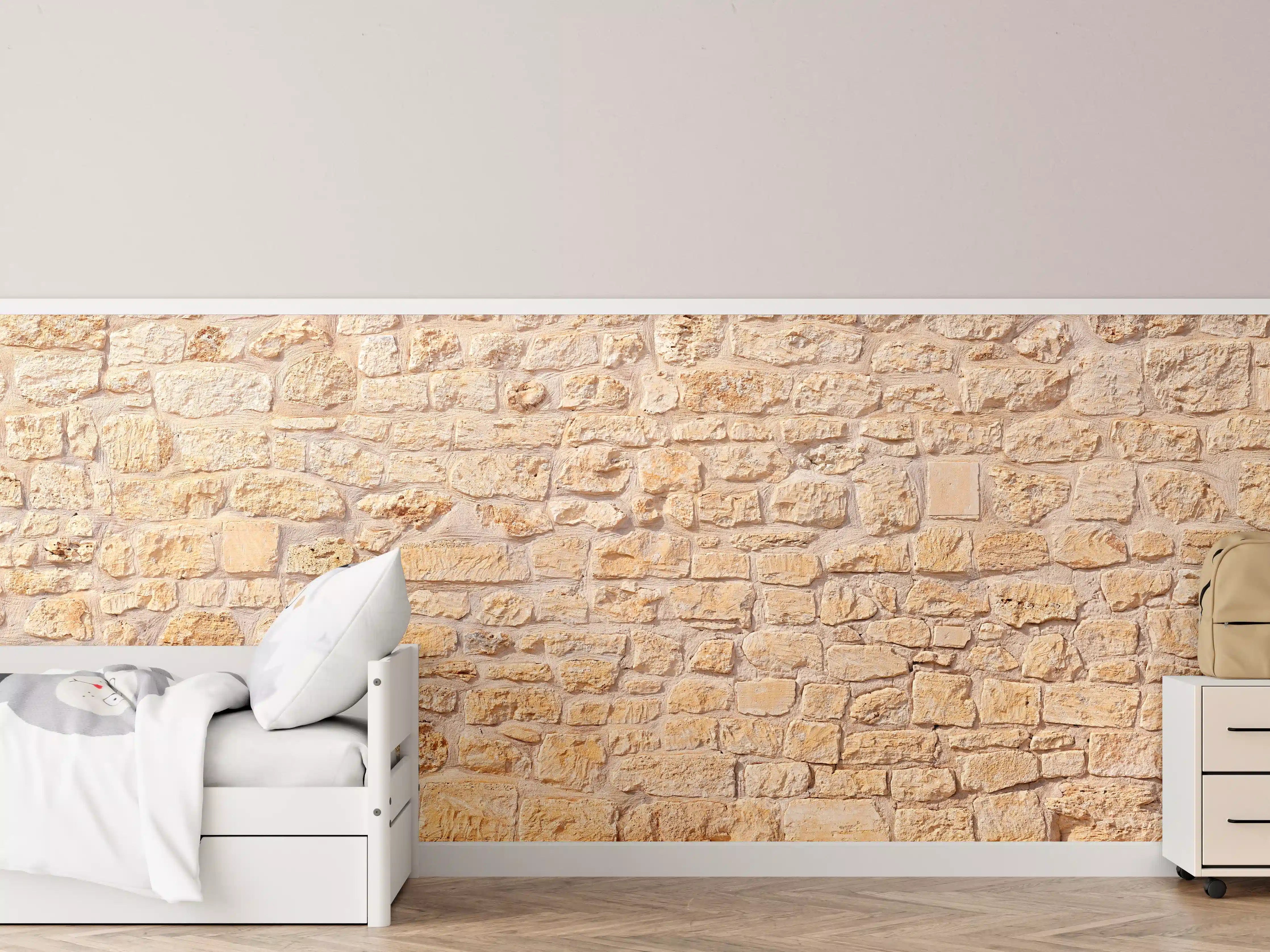 Kinderzimmer Wandgestaltung - Warmer Sandsteinmauer mit texturierter Oberfläche